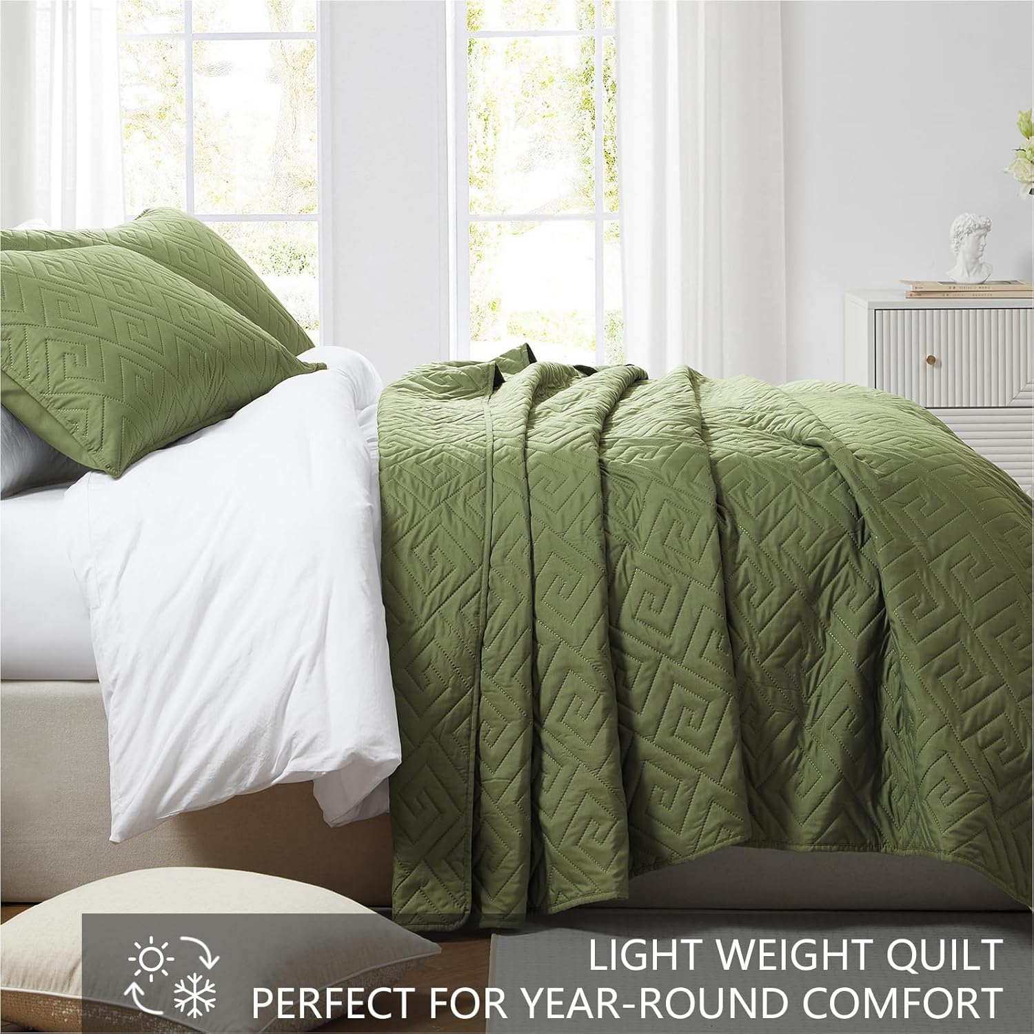 Homelike Moment King Size Quilt Set Olive Green 1