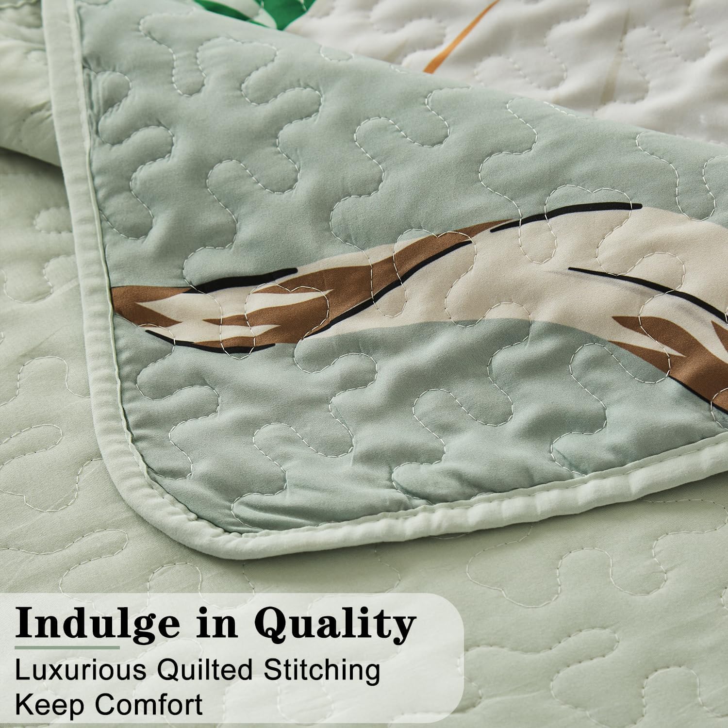 Yogeneg Queen Quilt Bedding Set Sage Green Botanical Pattern 90x96