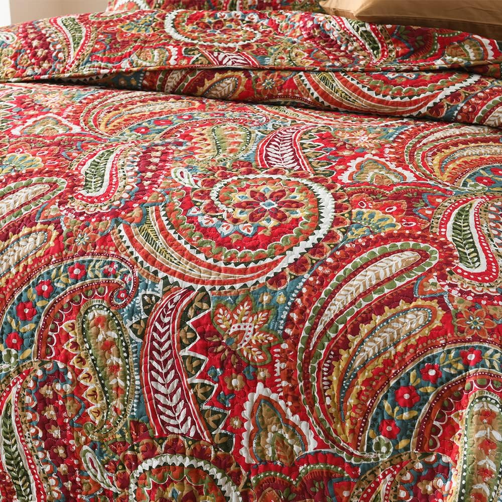 ENASAL Reversible Floral Paisley Bedspread Set Queen Size