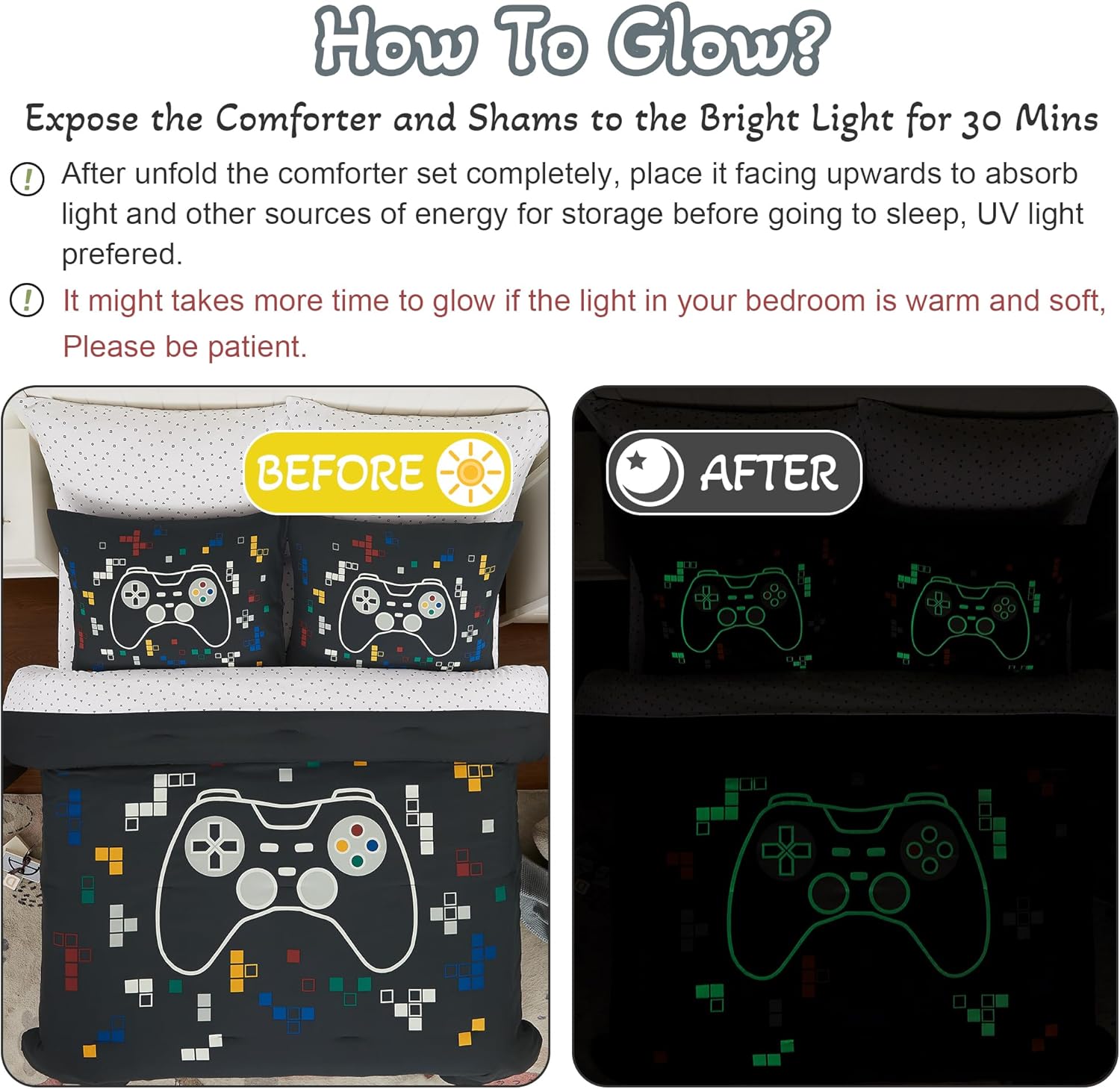 Glow in The Dark Gamer Comforter Set for Kids 1