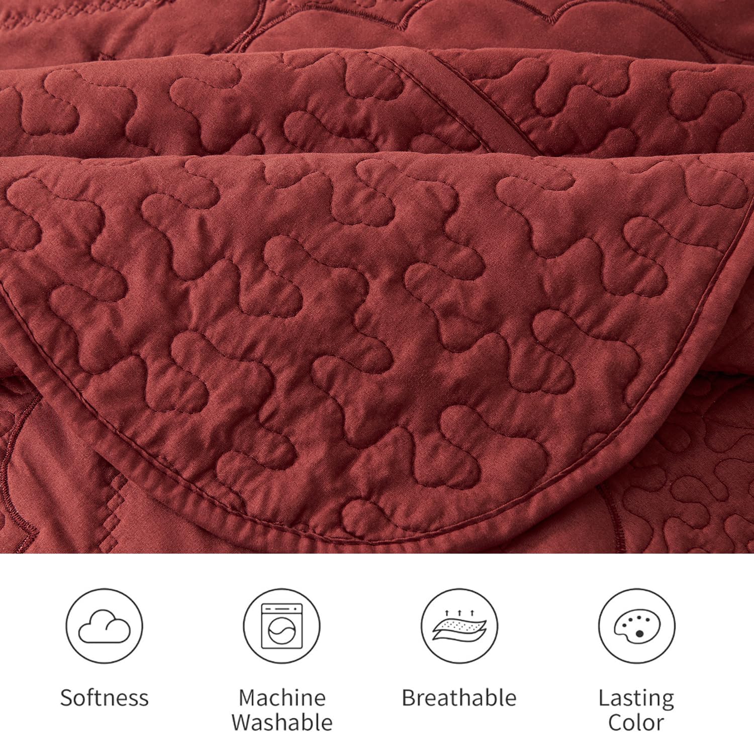 Cmfshape Queen Quilt Set 3 Pieces - Burgundy Floral Embroidery