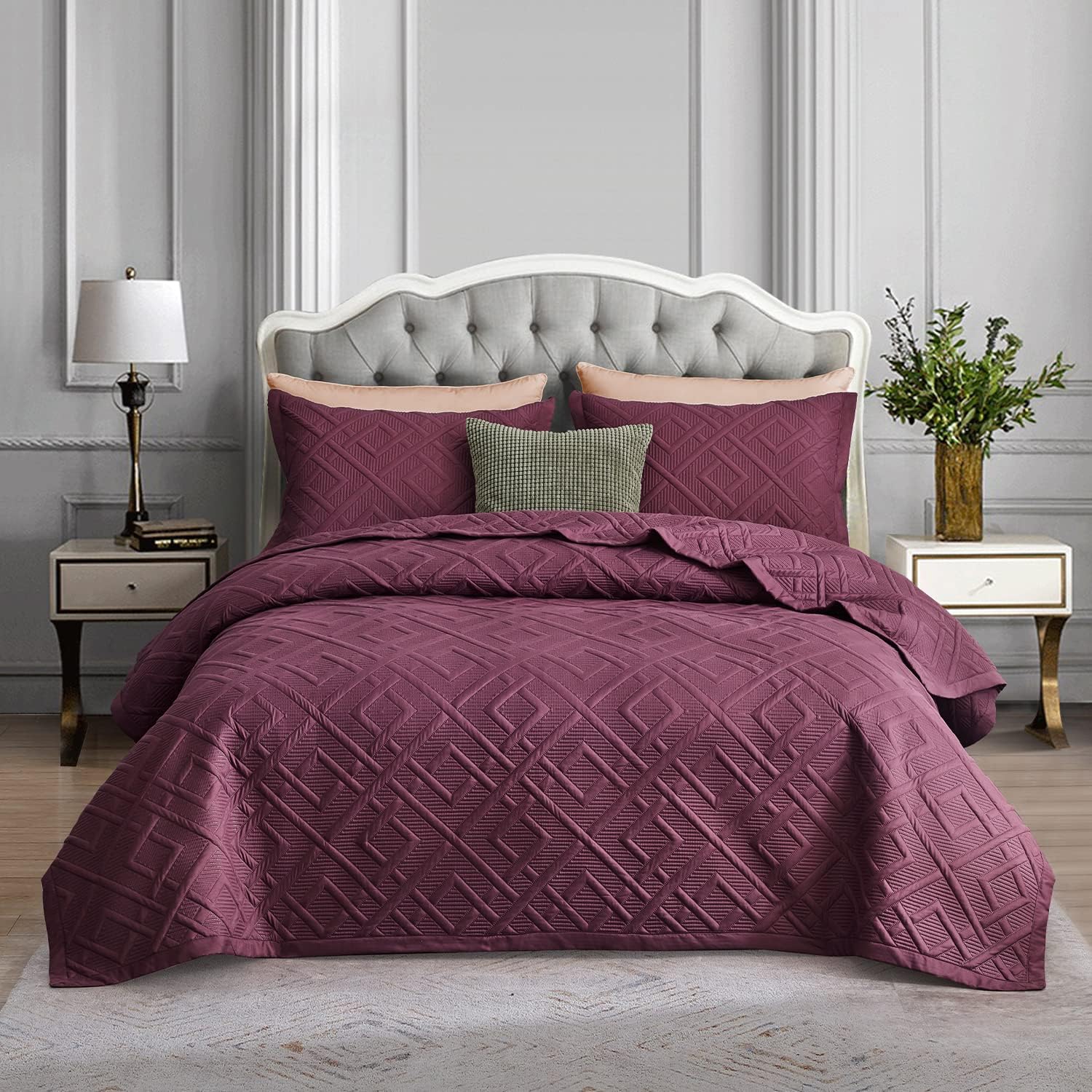 CHIXIN Quilt Queen Size - Geometric Pattern Bedspread Coverlet Set - Modern Style