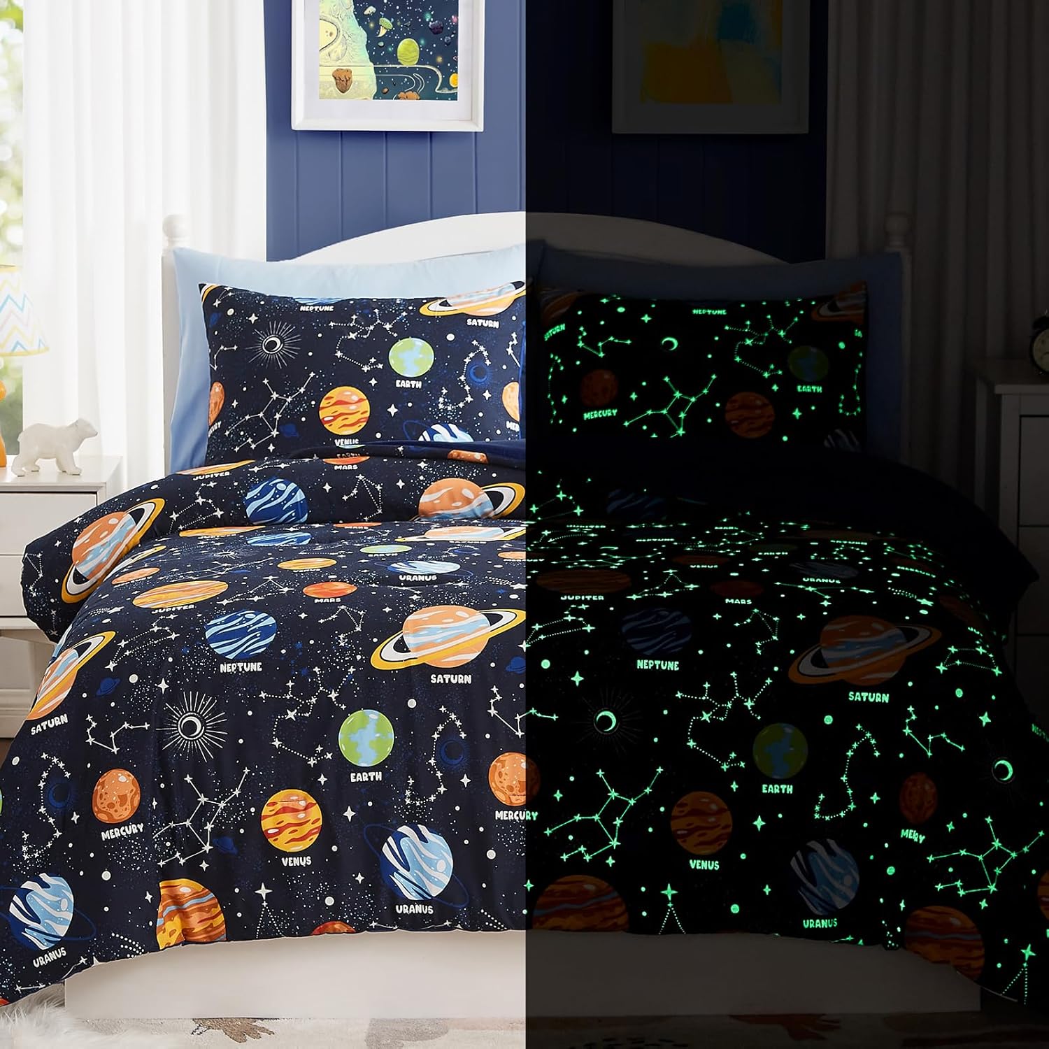 7-Piece Glow in the Dark Comforter Set for Boys