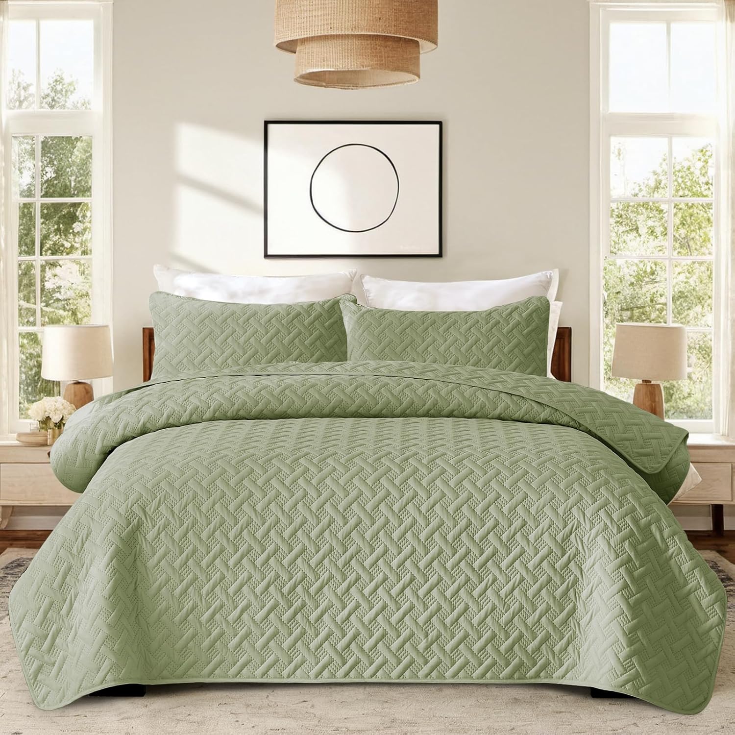 JYHOPE Queen Sage Green Comforter Set