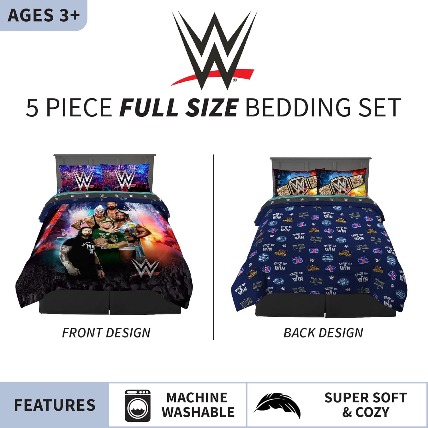Franco WWE Kids Comforter Set 5 Piece Full Size