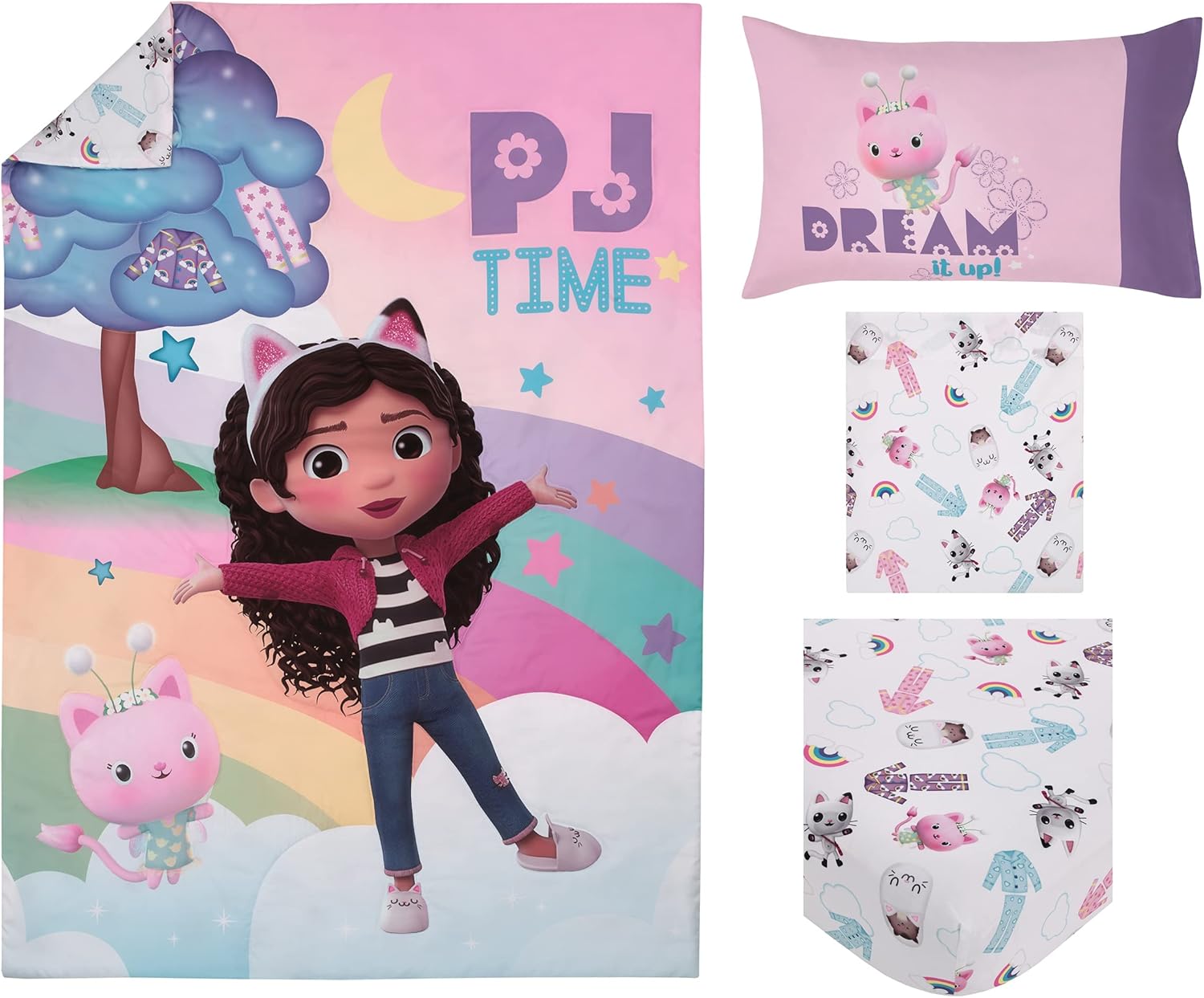 NoJo DreamWorks Gabbys Dollhouse Rainbow PJ 4 Piece Set