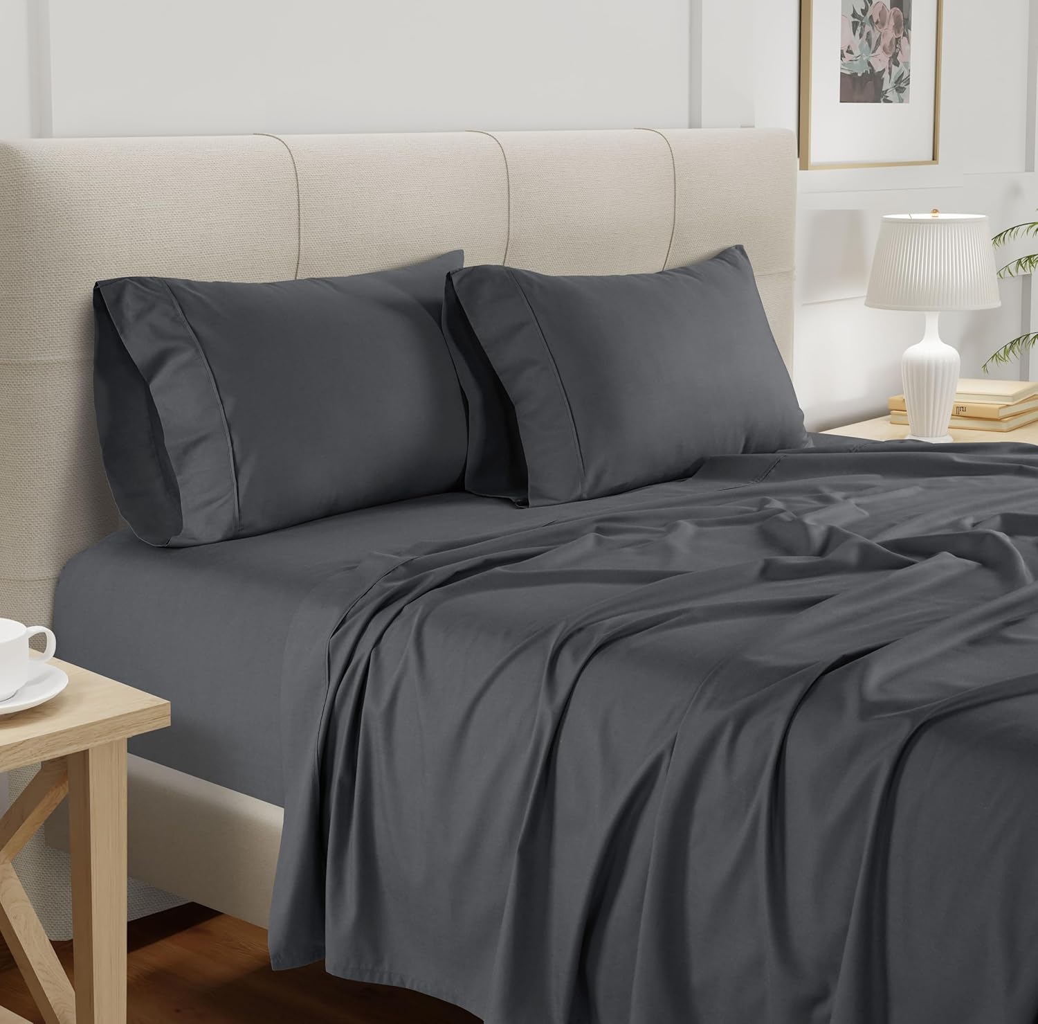 CHATEAU HOME COLLECTION Queen Sheet Set with Tencel 300 Thread Count Dark Grey