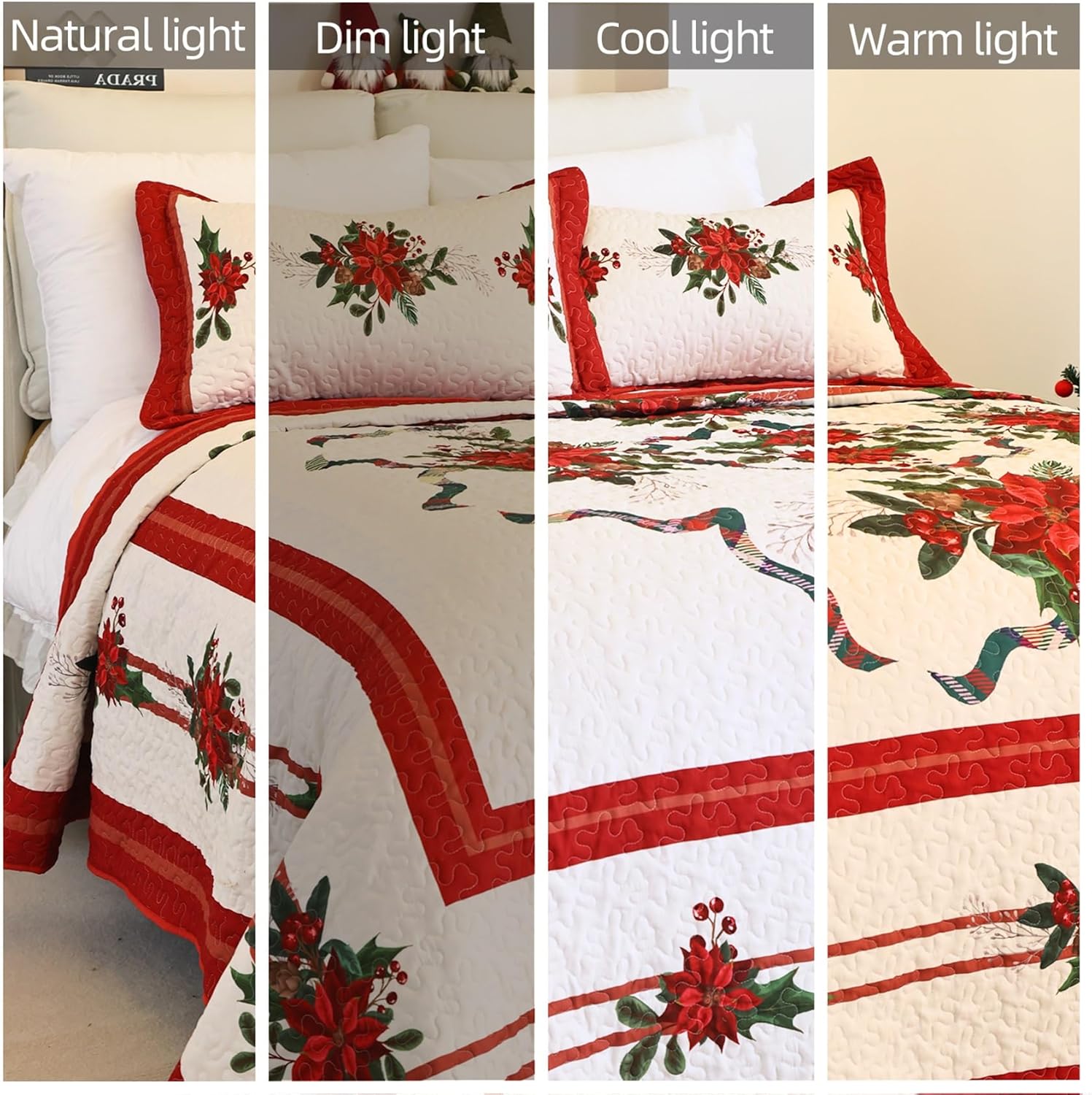 Cmfshape Christmas Bedspread Queen Size 3Pcs Red Set