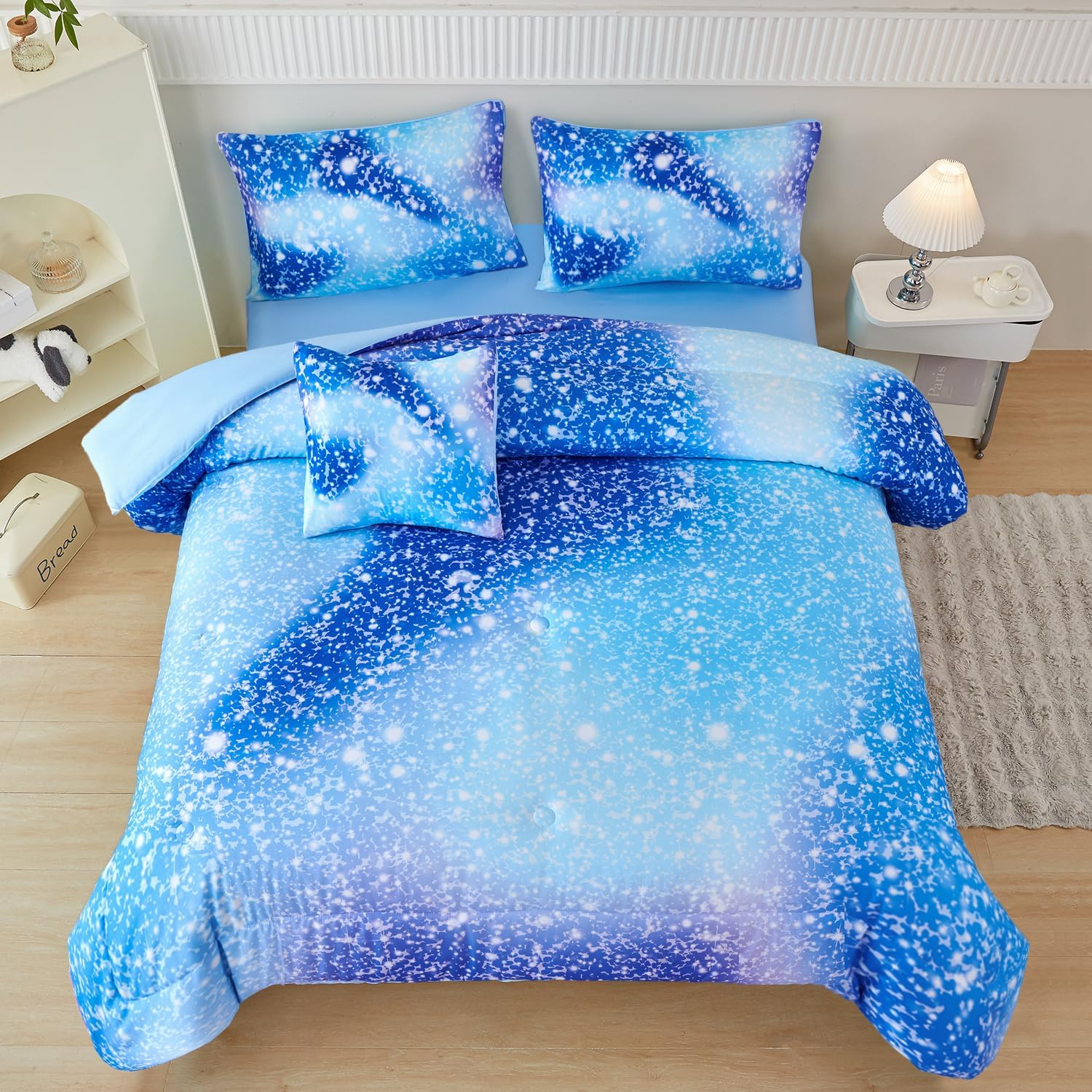 PERFEMET Blue Twin Comforter Set 6 Piece Bed in a Bag