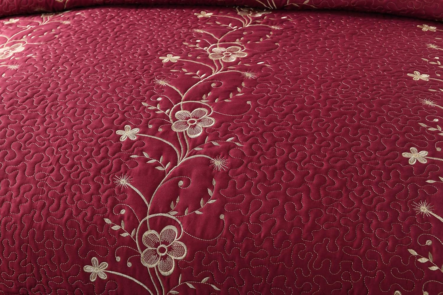 MarCielo 3 Piece Quilt Set Bedspread Microfiber Embroidered Comforter Set