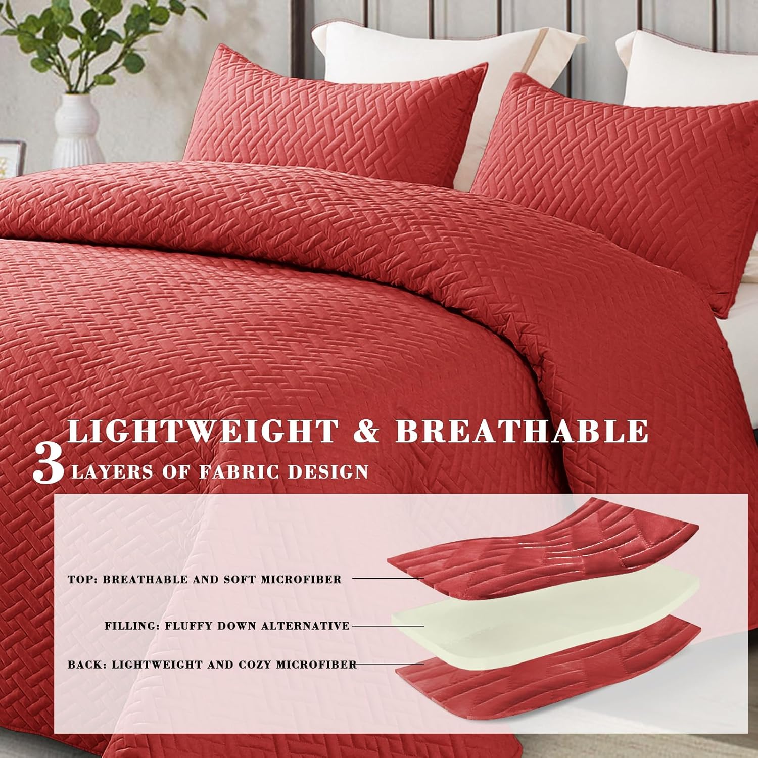 Exclusivo Mezcla King Size Quilt Set with Red Basket Weave Pattern