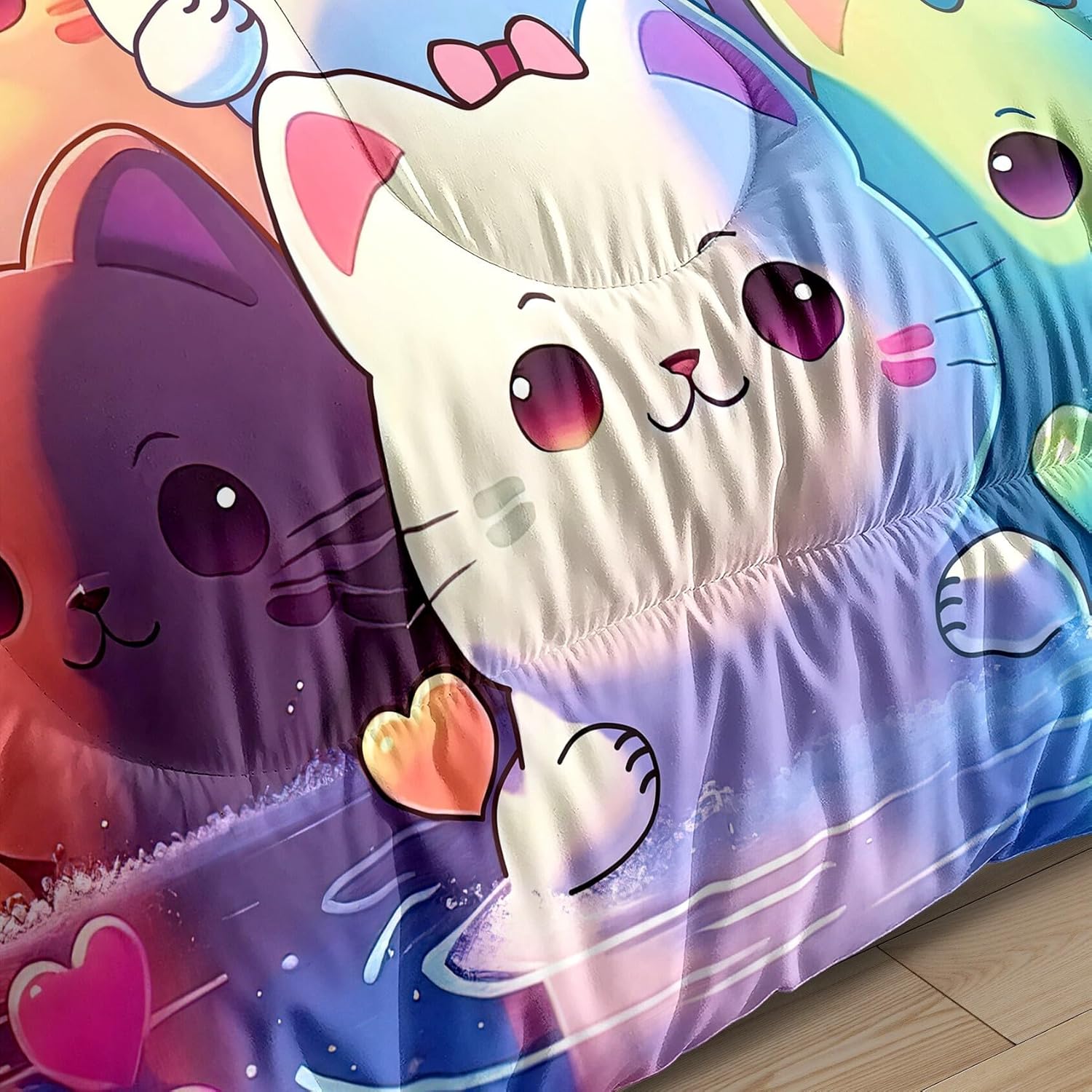 Rainbow Cat Comforter Twin Set - 1 Comforter 1 Pillowcase 1
