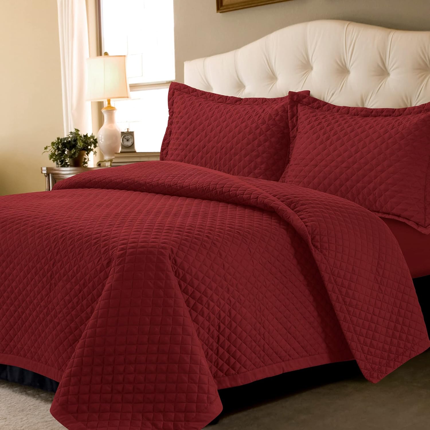 Tribeca Living Deep Red Oversized Queen Quilt Set