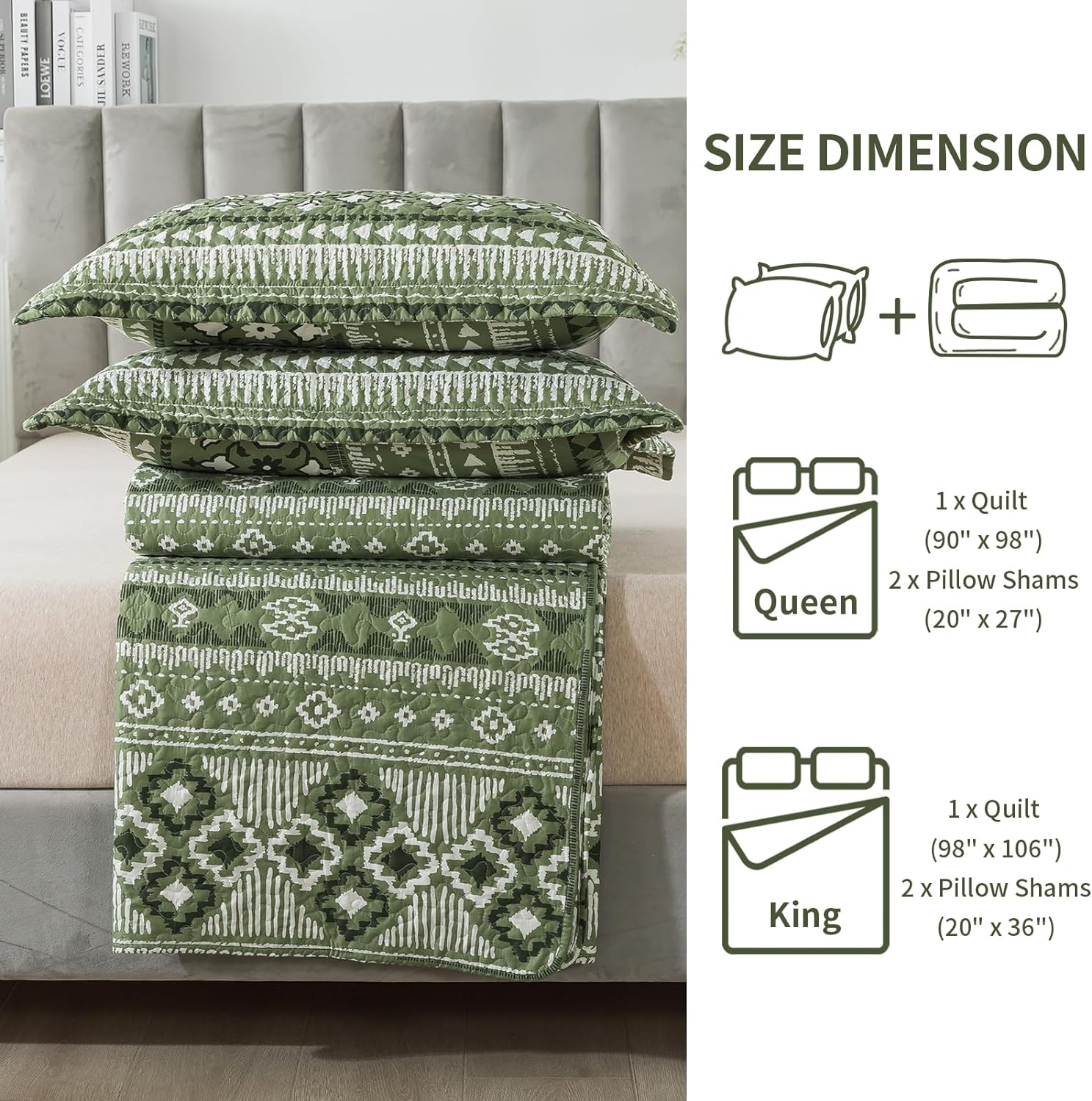 BEDIFANY Boho King Quilt Set 3 Piece 1