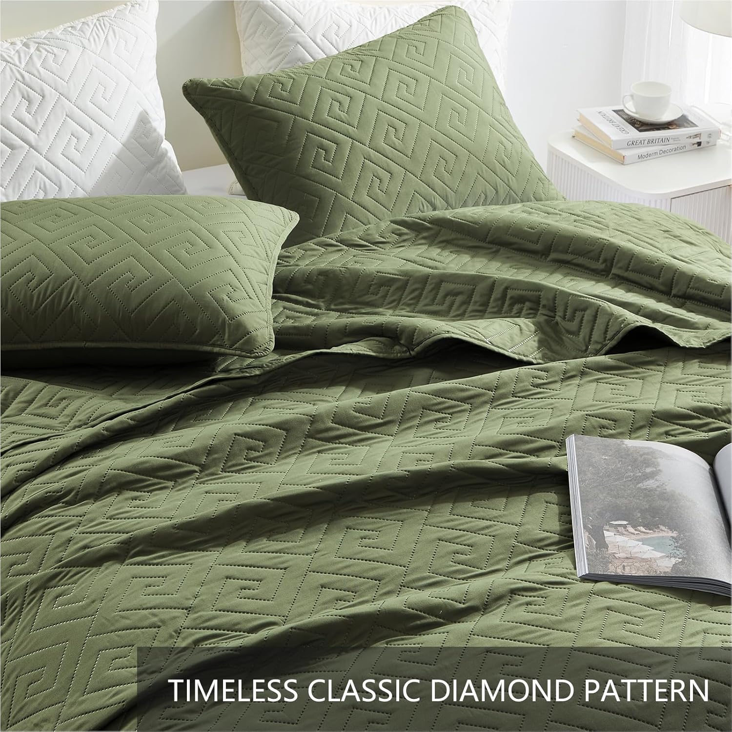 Homelike Moment King Size Quilt Set Olive Green 1