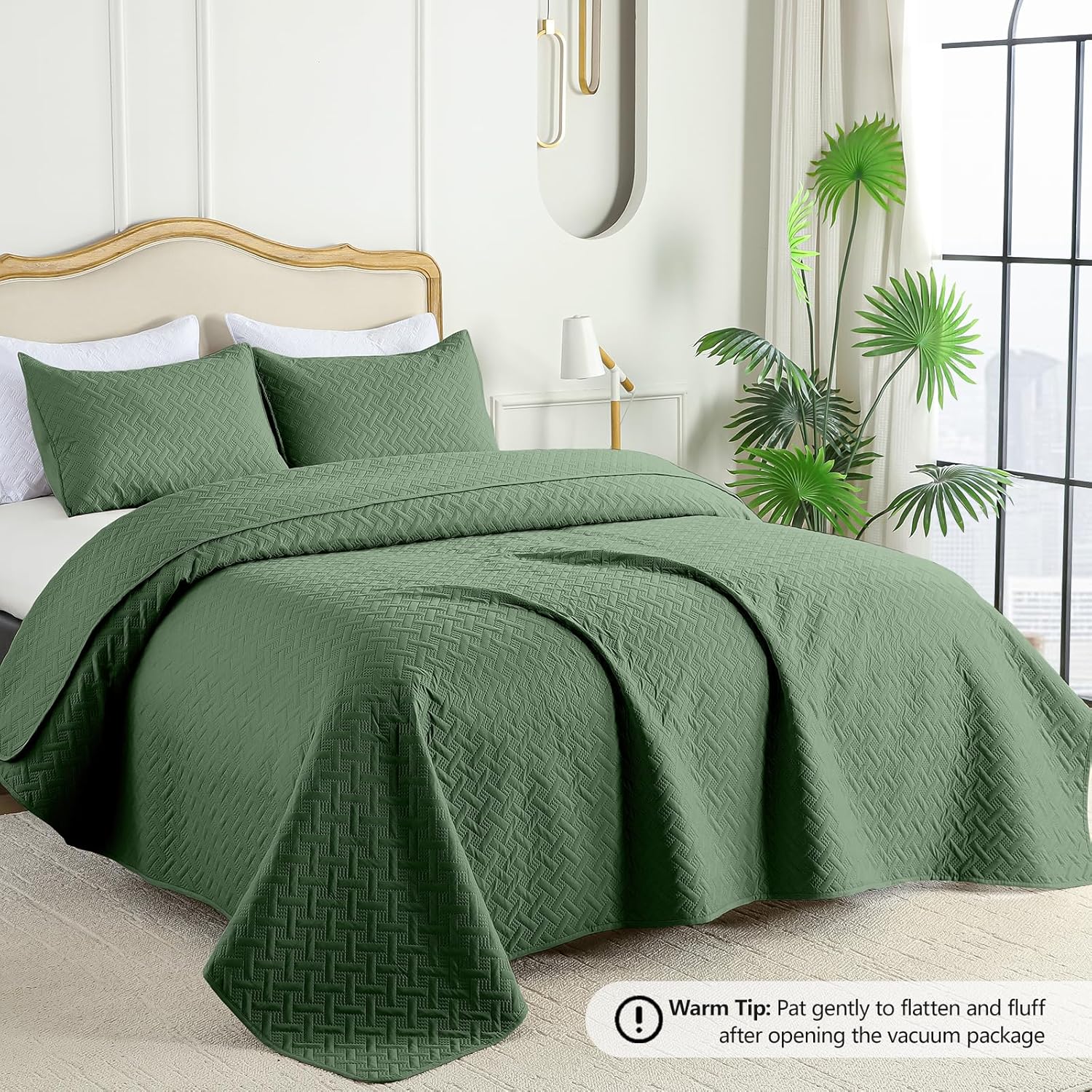 FLYMME Olive Green Twin Quilt Bedding Set