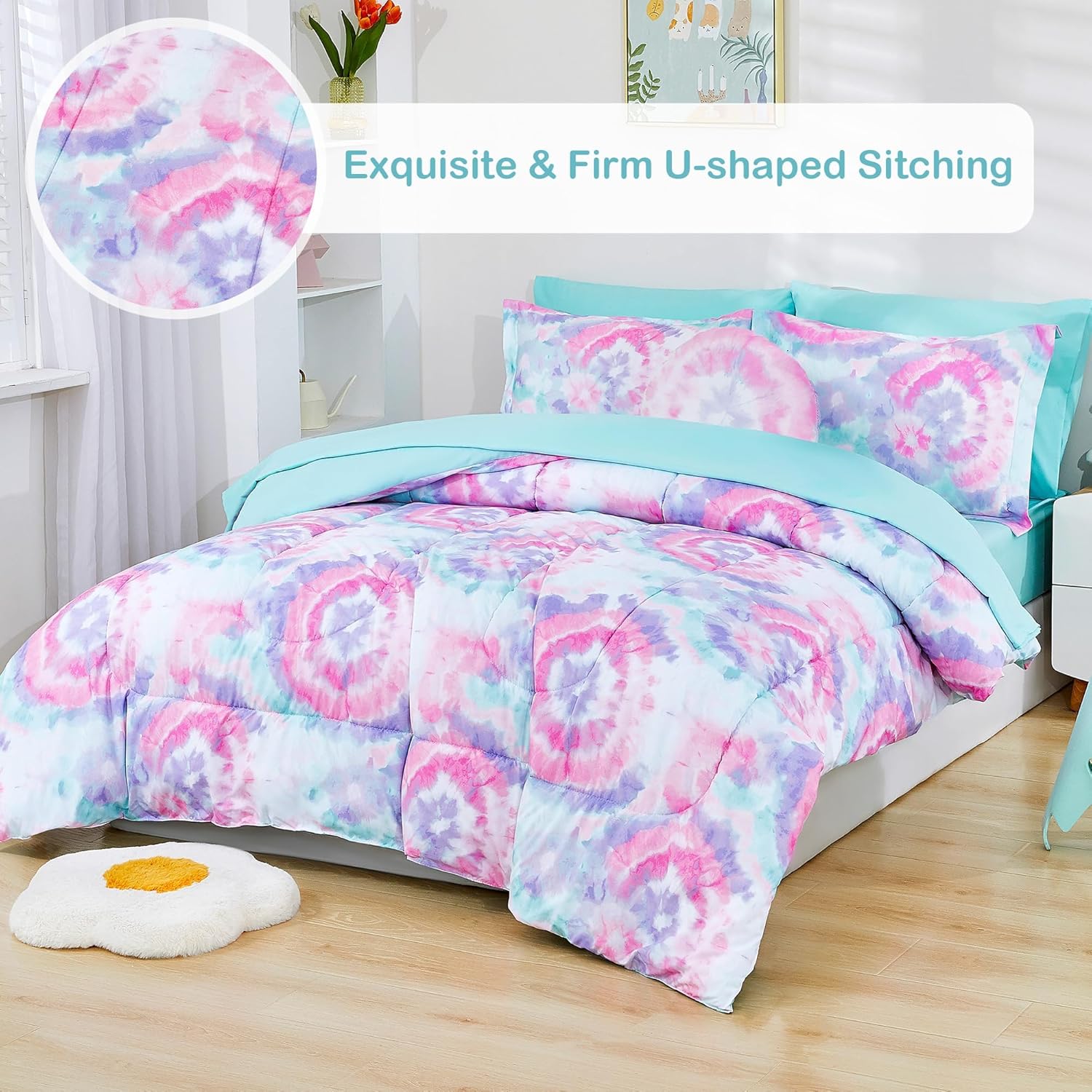 Mooreeke Dark Pink Flower Kids Comforter Set 8 Pieces