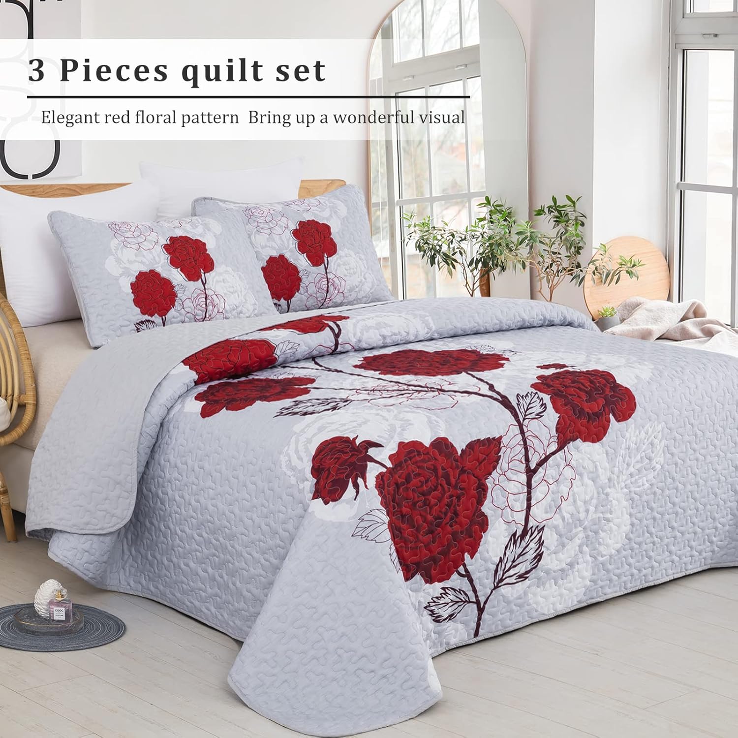 Anibedding Floral Quilt Set Queen Size 1