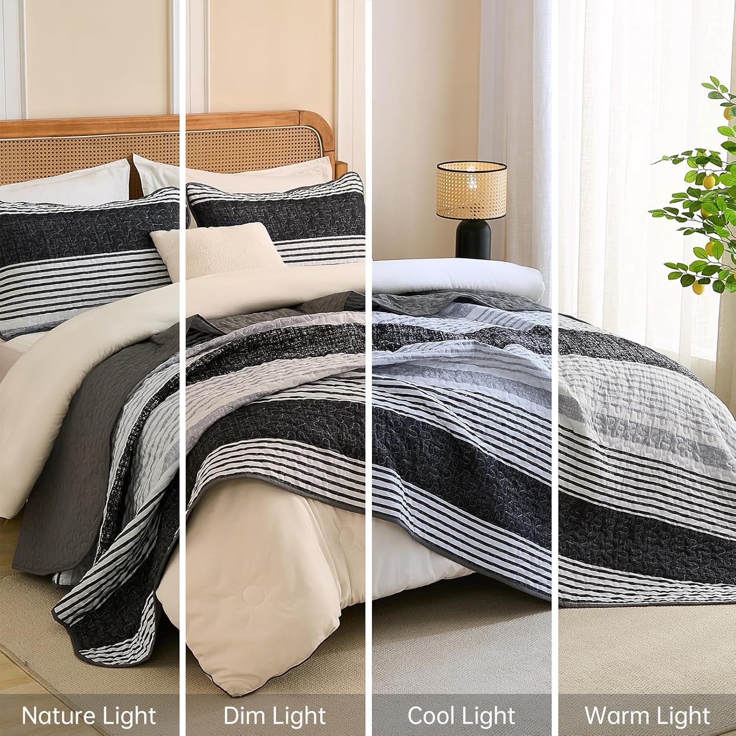 Xruibed King Size Quilt Set 3 Pieces Striped Patchwork