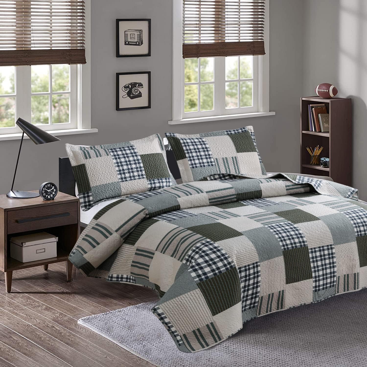Jessy Home Queen Size Plaid Patchwork Bedspread Set