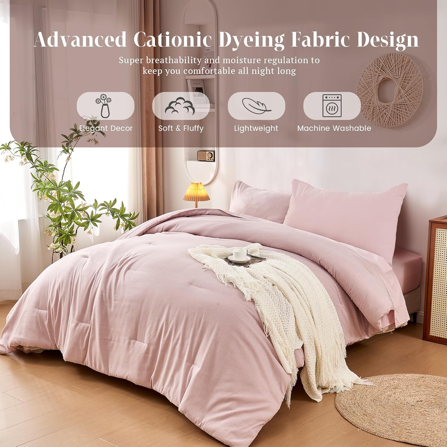 DECMAY Twin Comforter Set 5 Pieces Pink