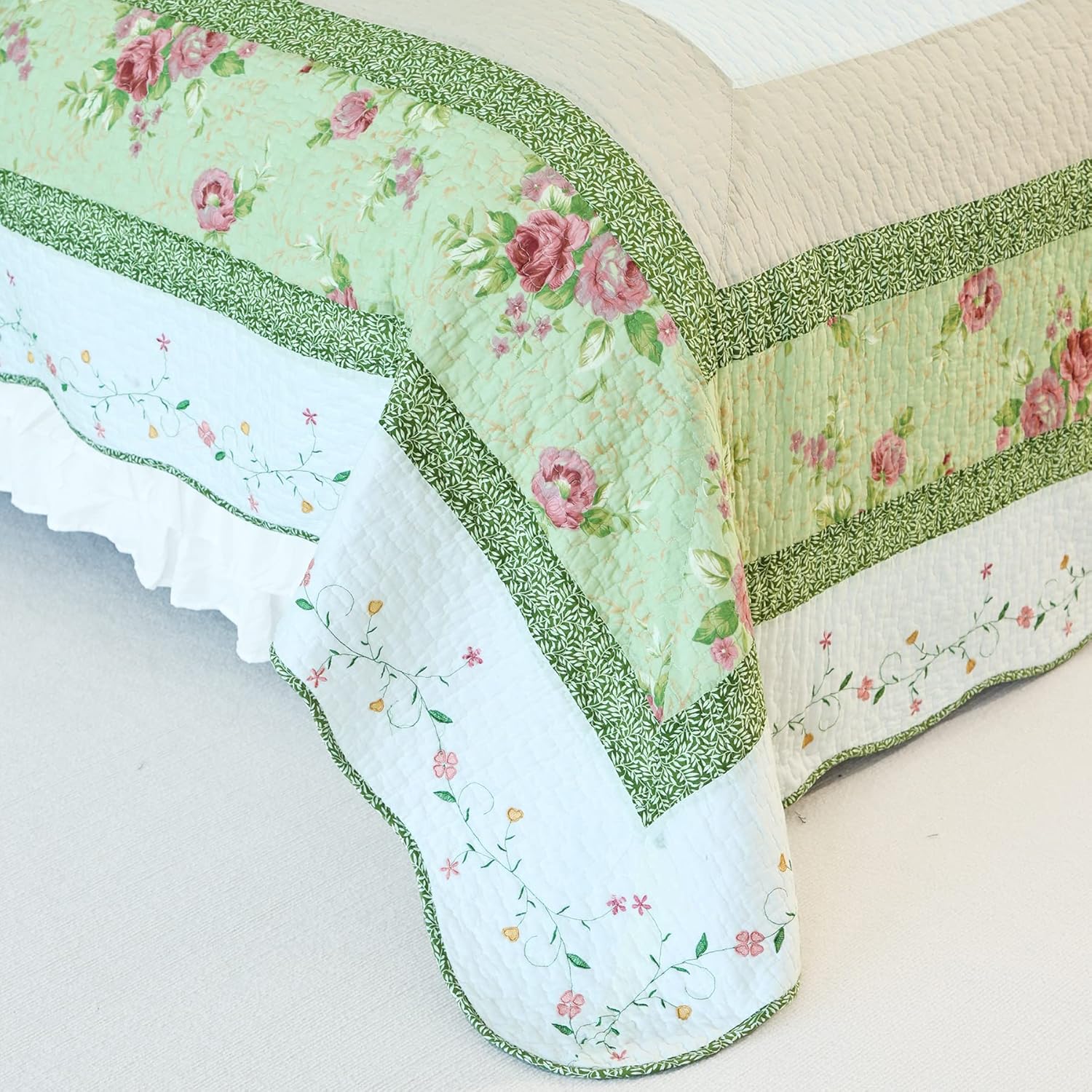 EVENHUG Cotton Patchwork Quilt Set King Size 3 Pieces