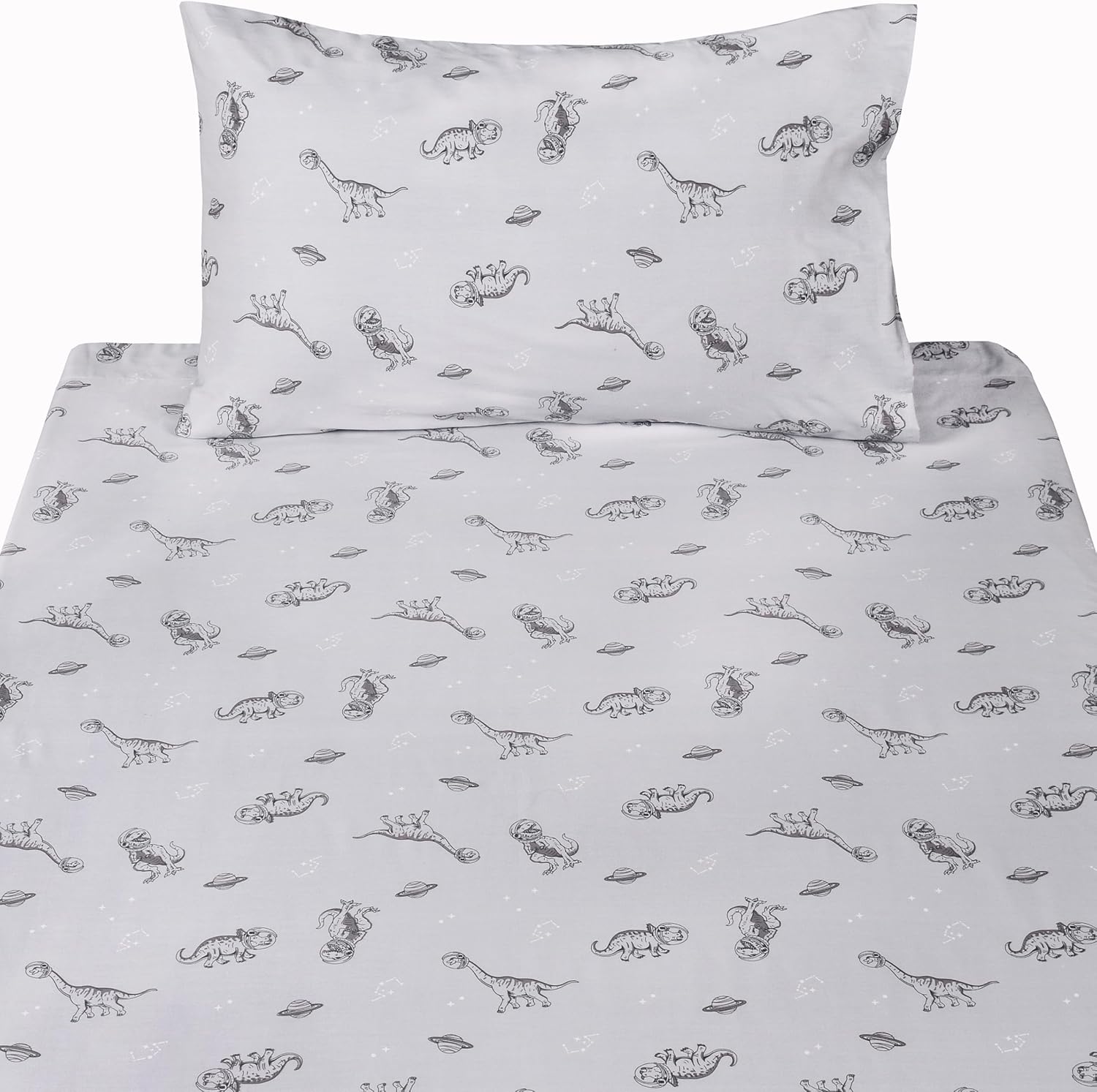 Scientific Sleep Gray Dinosaur Print Twin Bed Sheet Set 3 Pcs