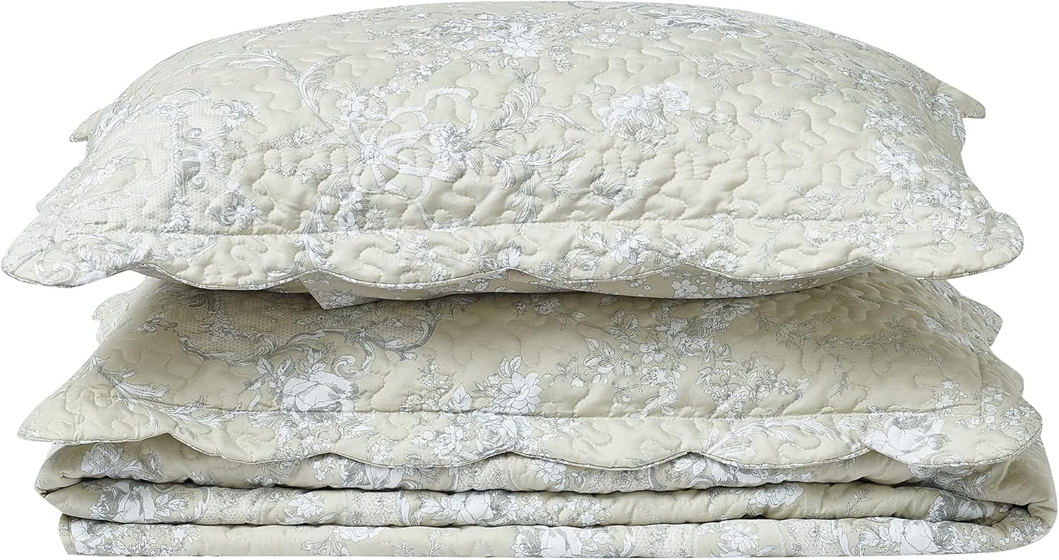 Brilliant Sunshine 3-Piece Quilt Set Classic Grey Floral Toile