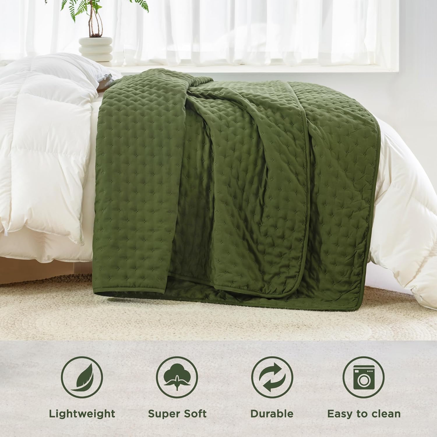 Andency Olive Green California King Quilt Set 3 Piece