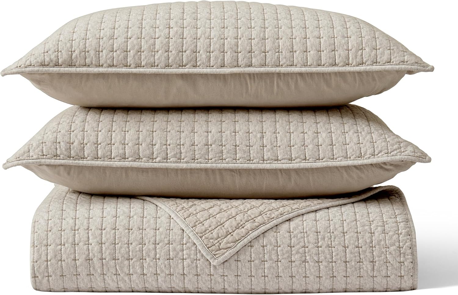 Wonderful 100 Cotton Jersey Knit Quilt Set - Apricot Beige Queen Size