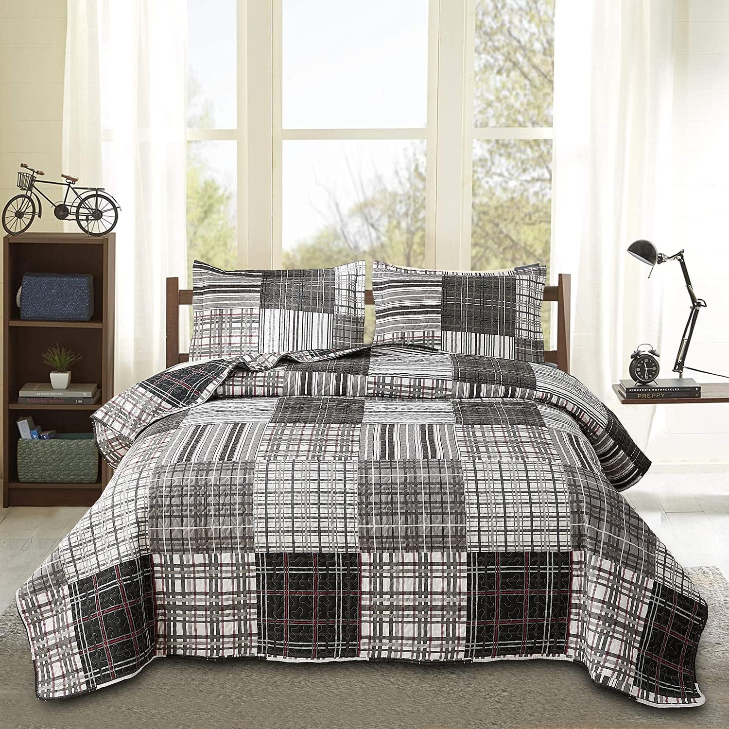 Jessy Home Plaid Quilt Set Queen Full Size Bedding