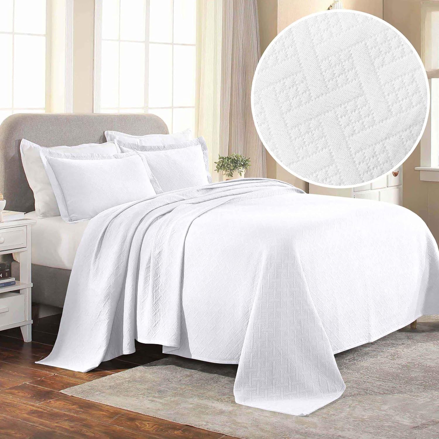 Superior 100 Cotton Matelasse Bedspread Set King White