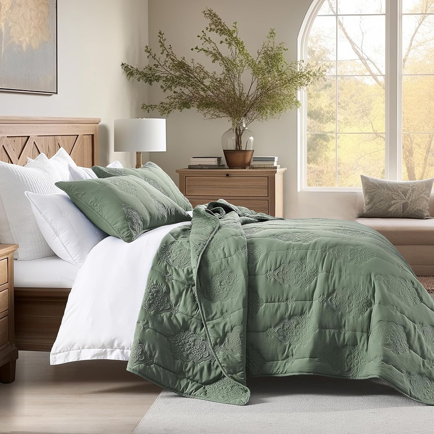 HORIMOTE HOME Queen Size Quilt Set Dark Green 1