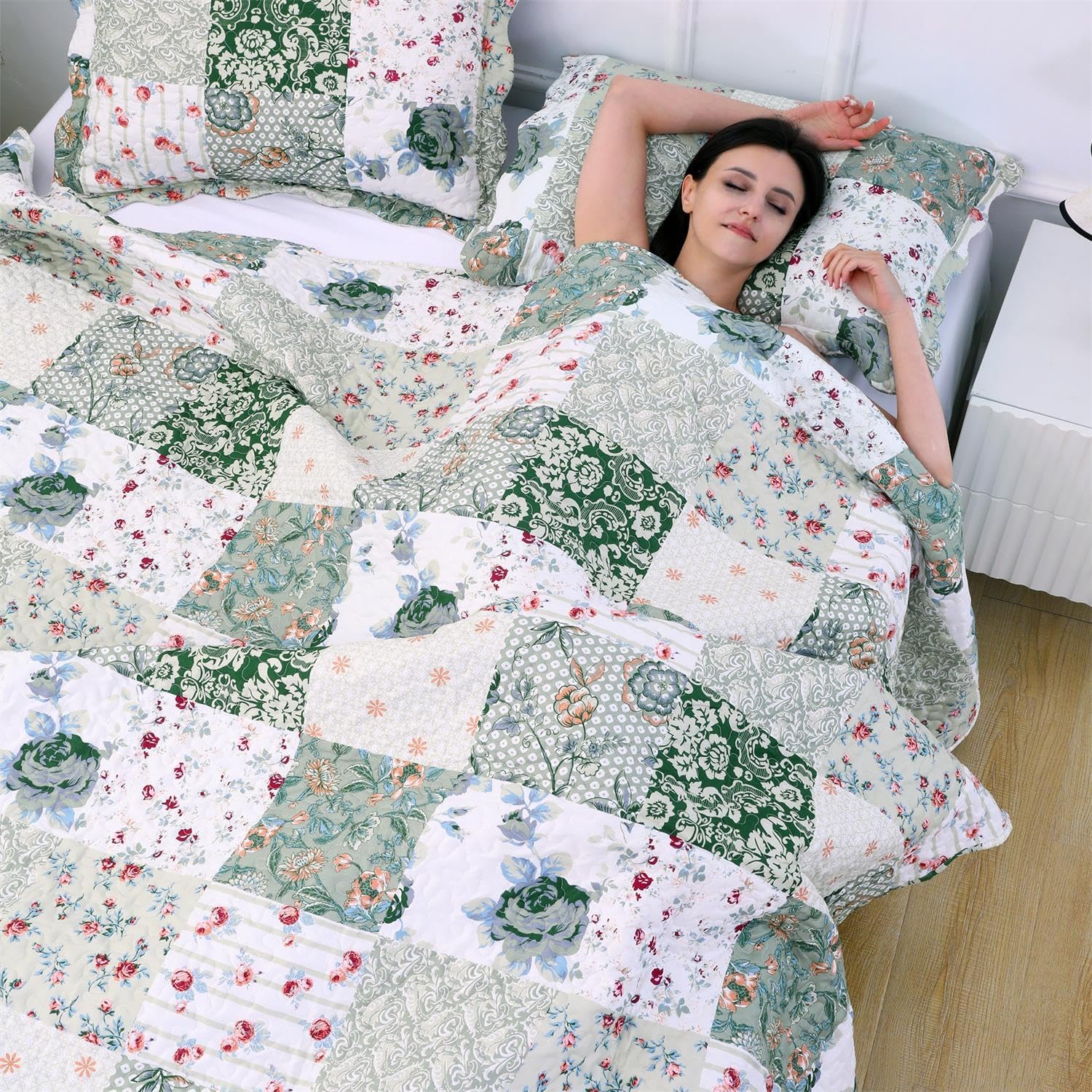 Cmfshape Patchwork Quilt Set King Size Green