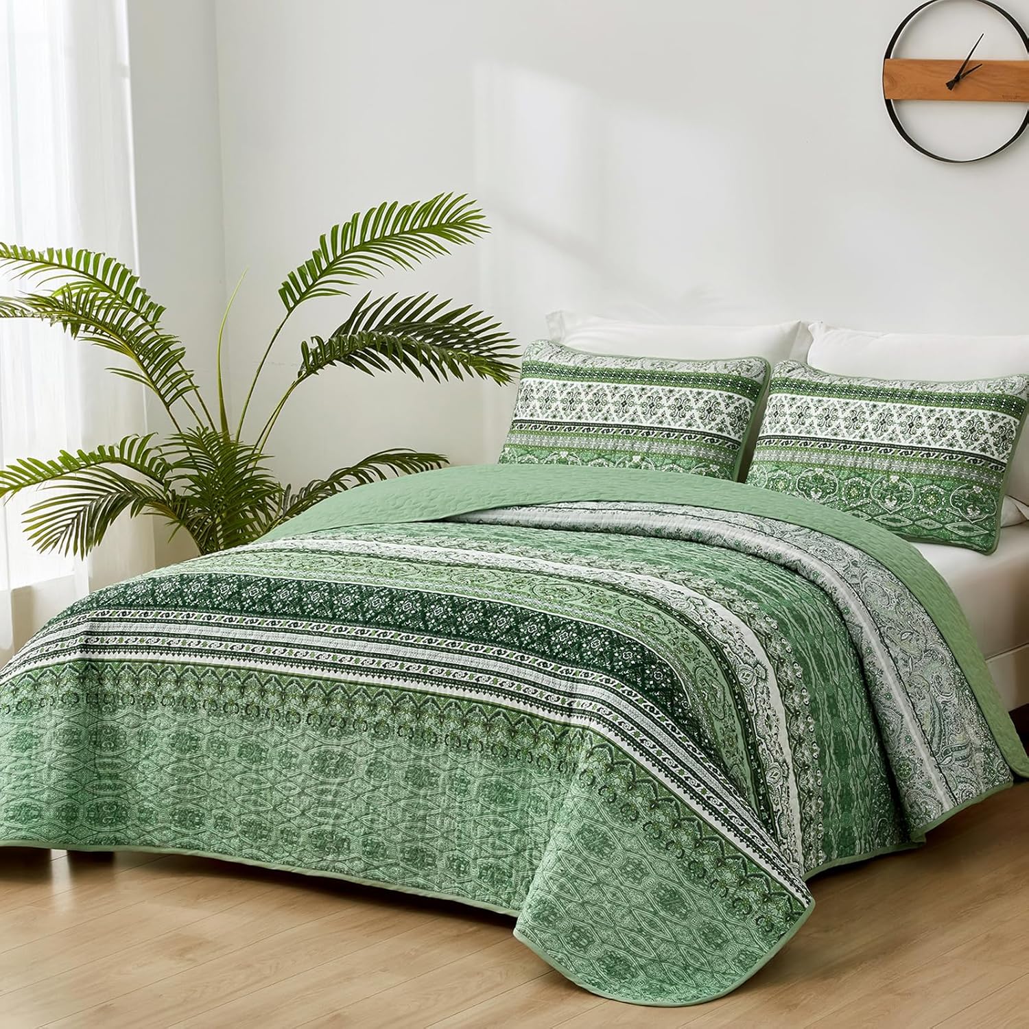 WONGS BEDDING Boho King Quilt Set 103x90 3 Pieces