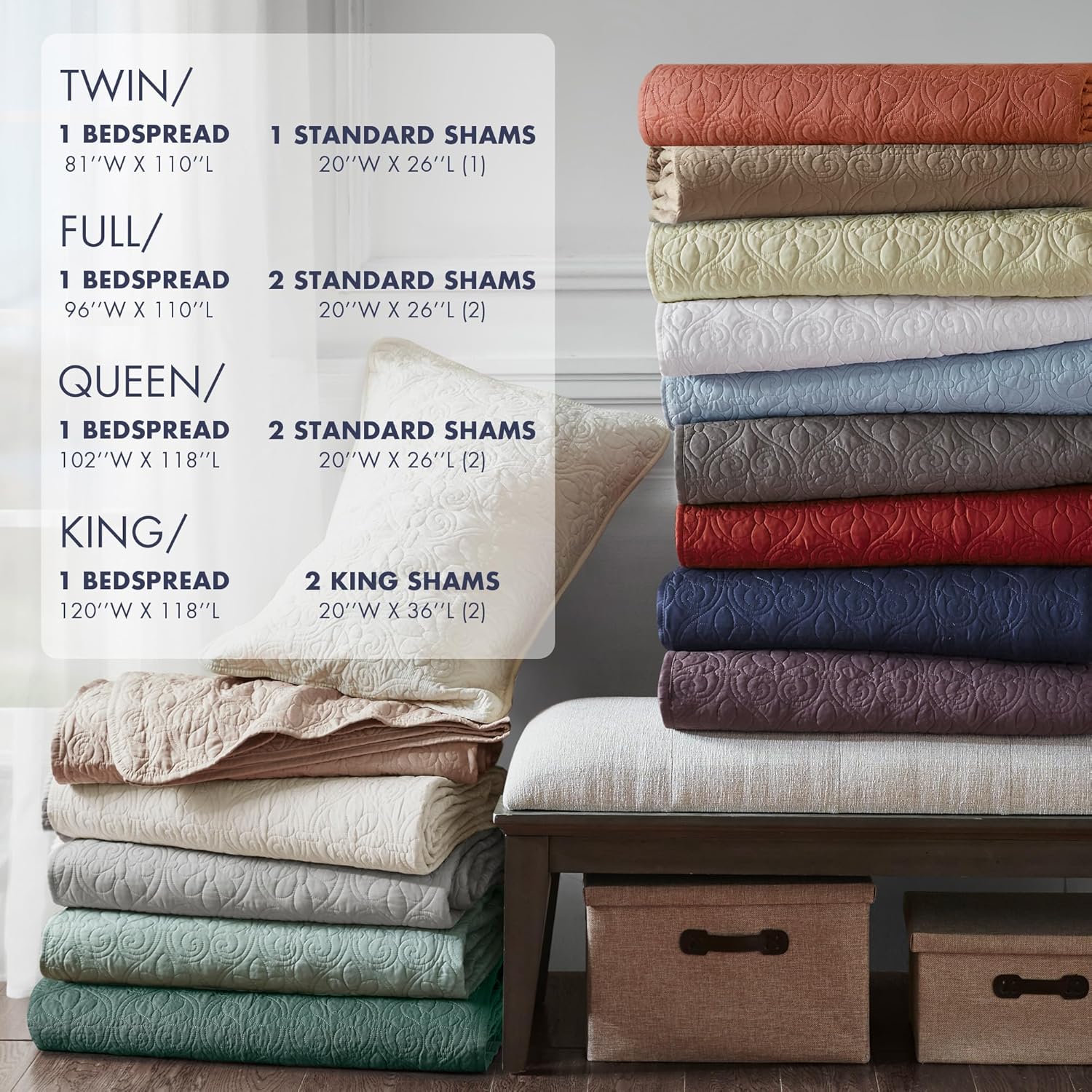 Madison Park Quebec Queen Size Reversible Bedspread Set - Navy Damask