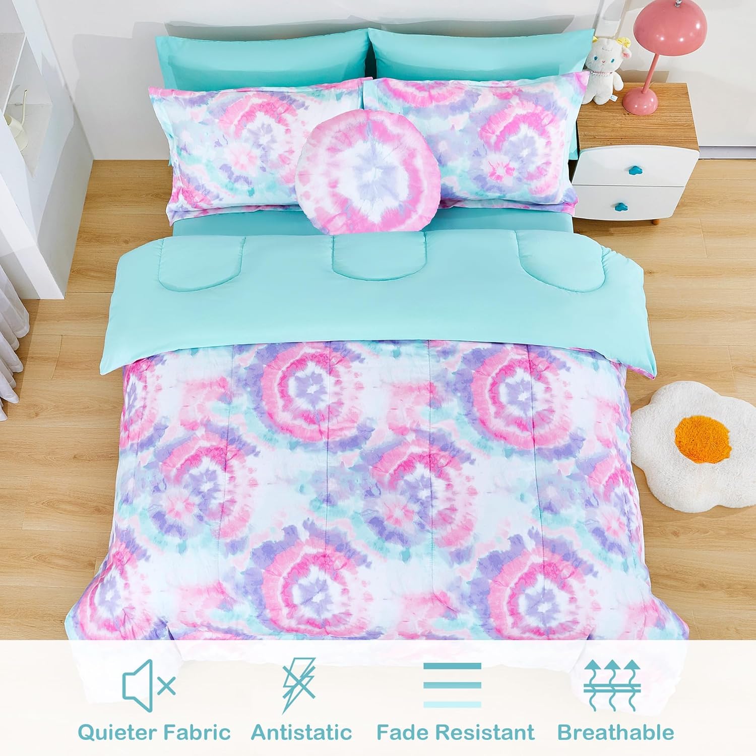 Mooreeke Dark Pink Flower Kids Comforter Set 8 Pieces