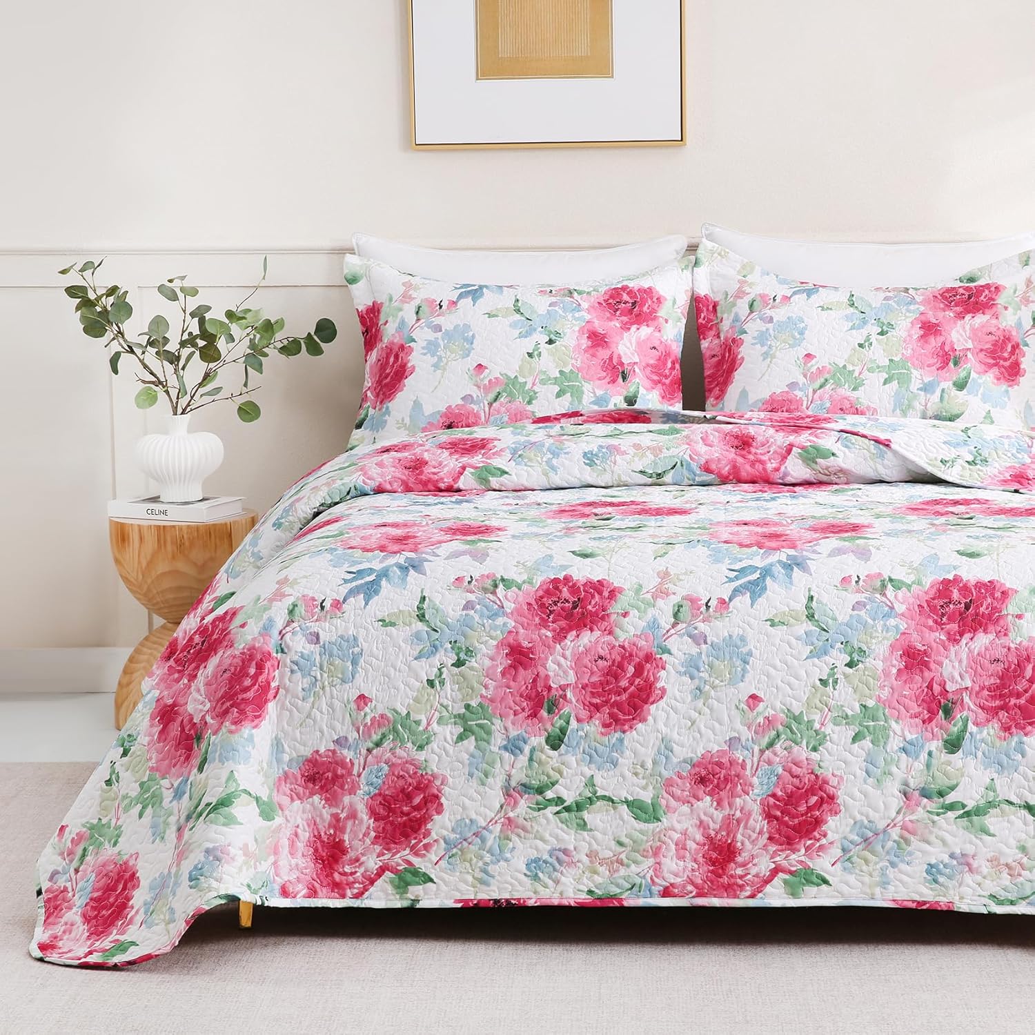 JSD Rose Floral Quilt Set Twin Size 2 PC 1