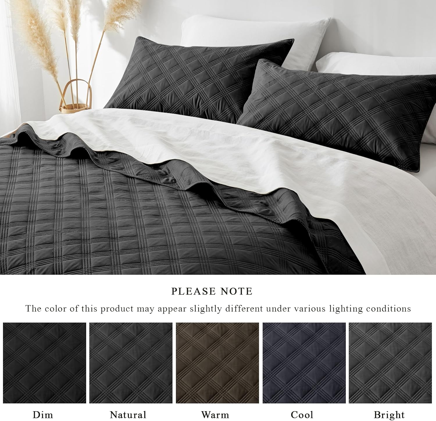 Inron Quilt Set Twin Size Black Microfiber Geometric Pattern Bedding Set