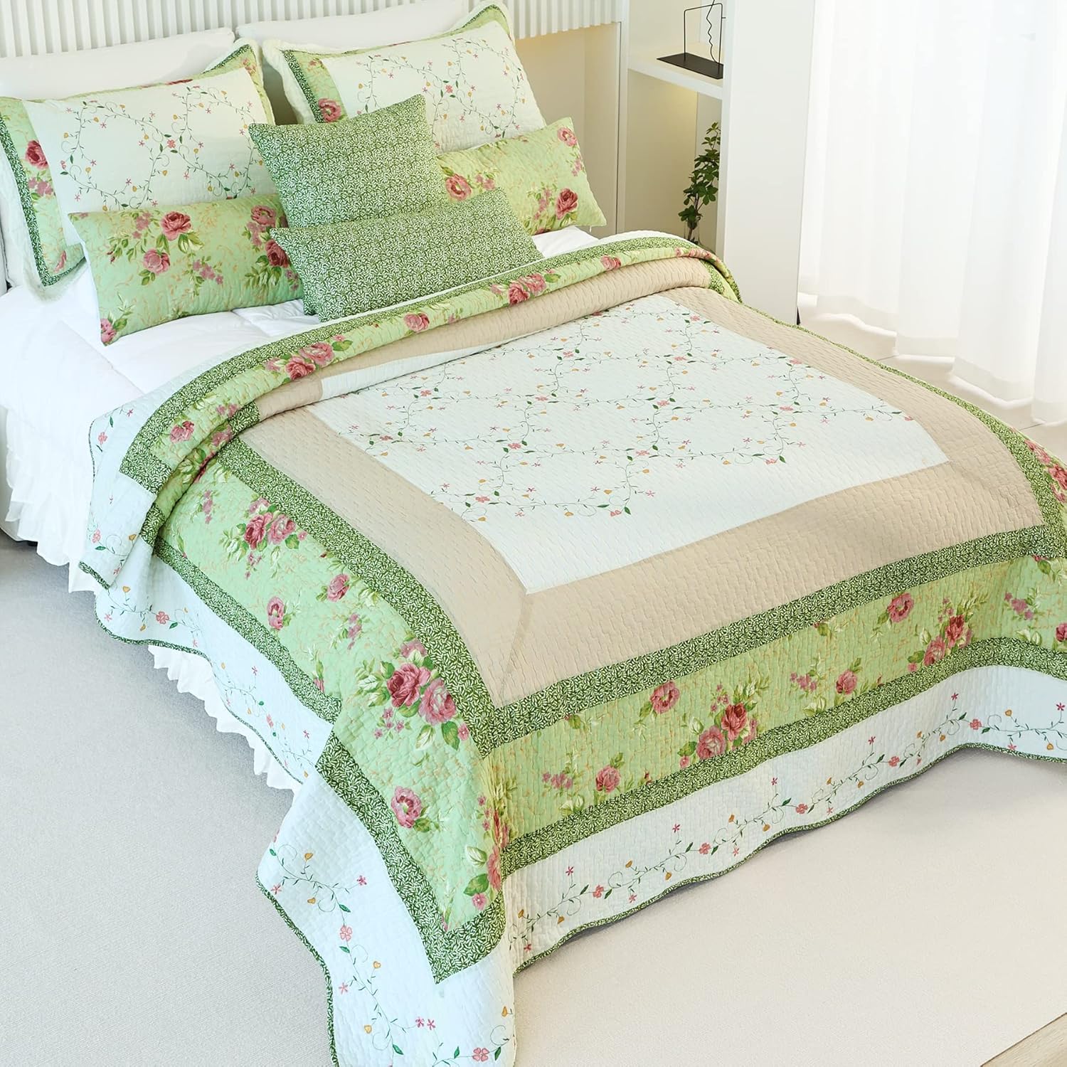 EVENHUG Cotton Patchwork Quilt Set King Size 3 Pieces