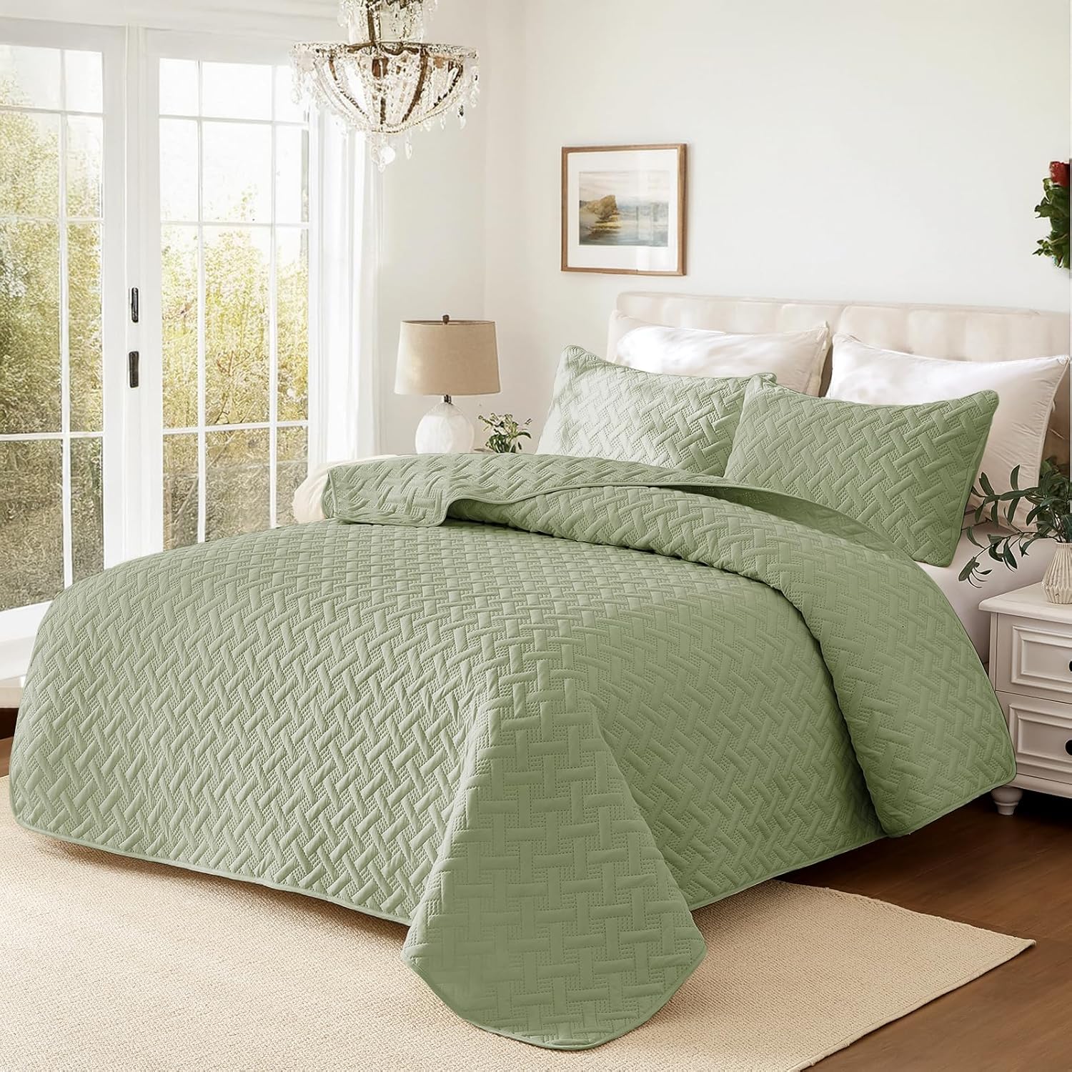 JYHOPE Queen Sage Green Comforter Set