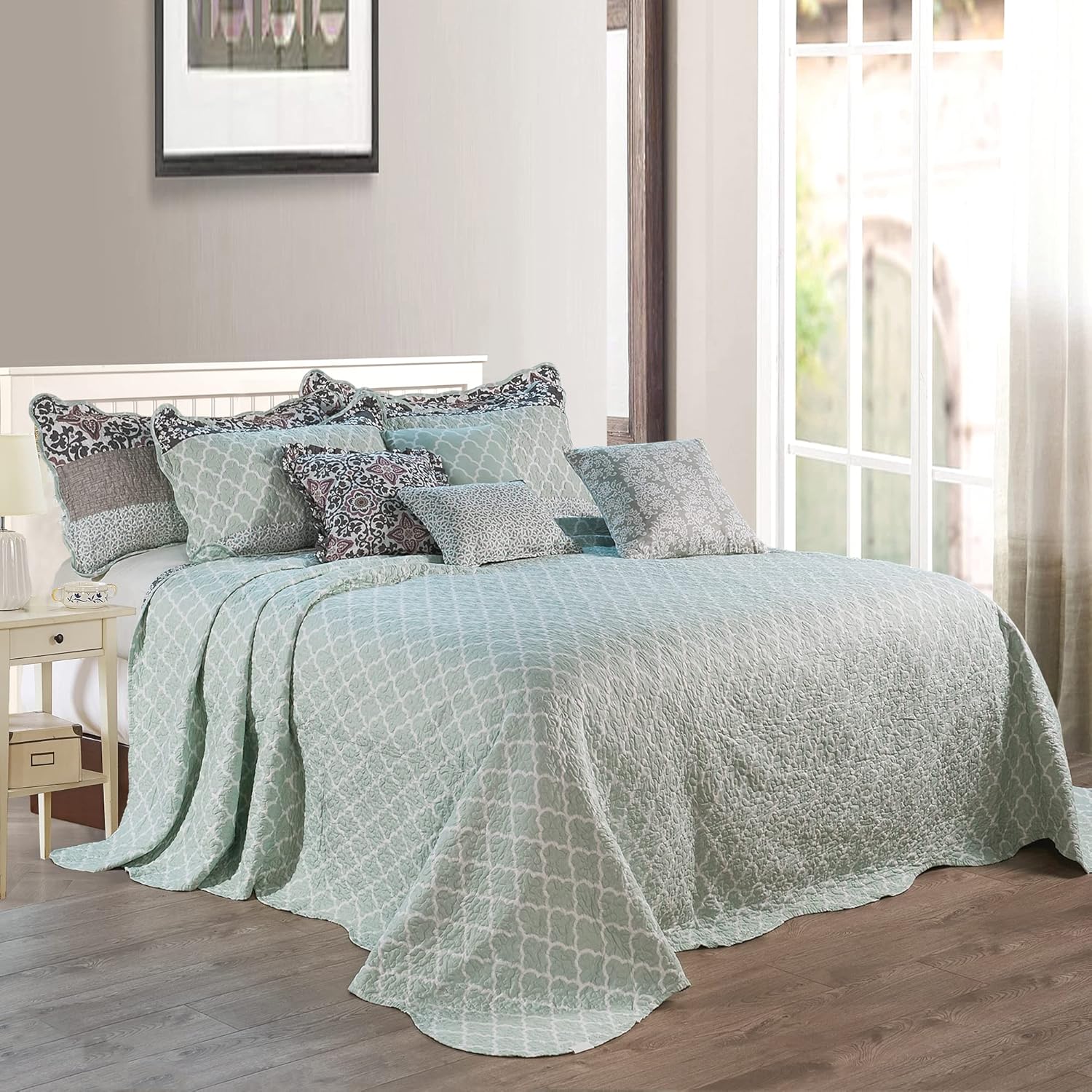 Home Soft Things 9 Piece Striped Bedspread Set