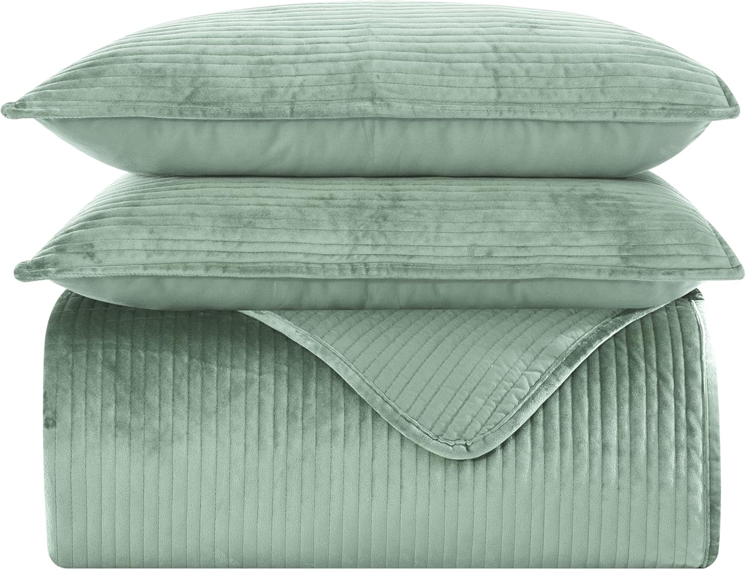 Elegant Comfort Luxury 3-Piece Velvet Quilt Set Twin XL Smoke Green