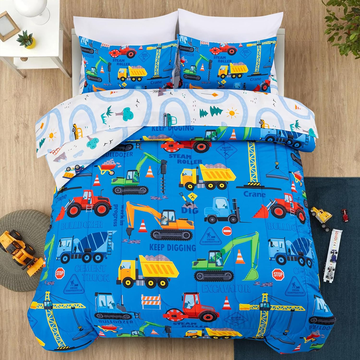 Holawakaka Boys Excavator Truck Bedding Set with Sheets