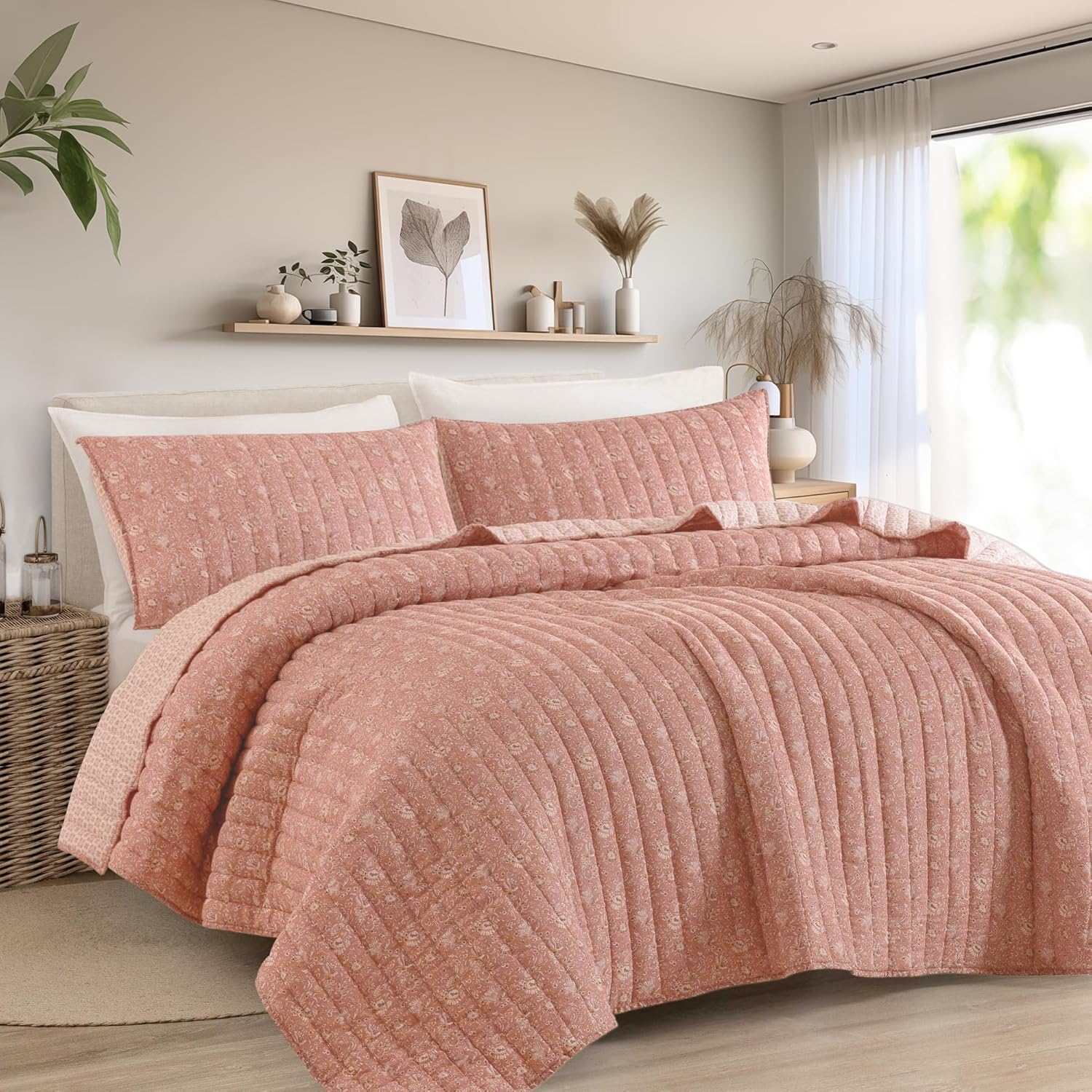Wonderful Reversible Cotton Gauze Quilt Set Queen Size
