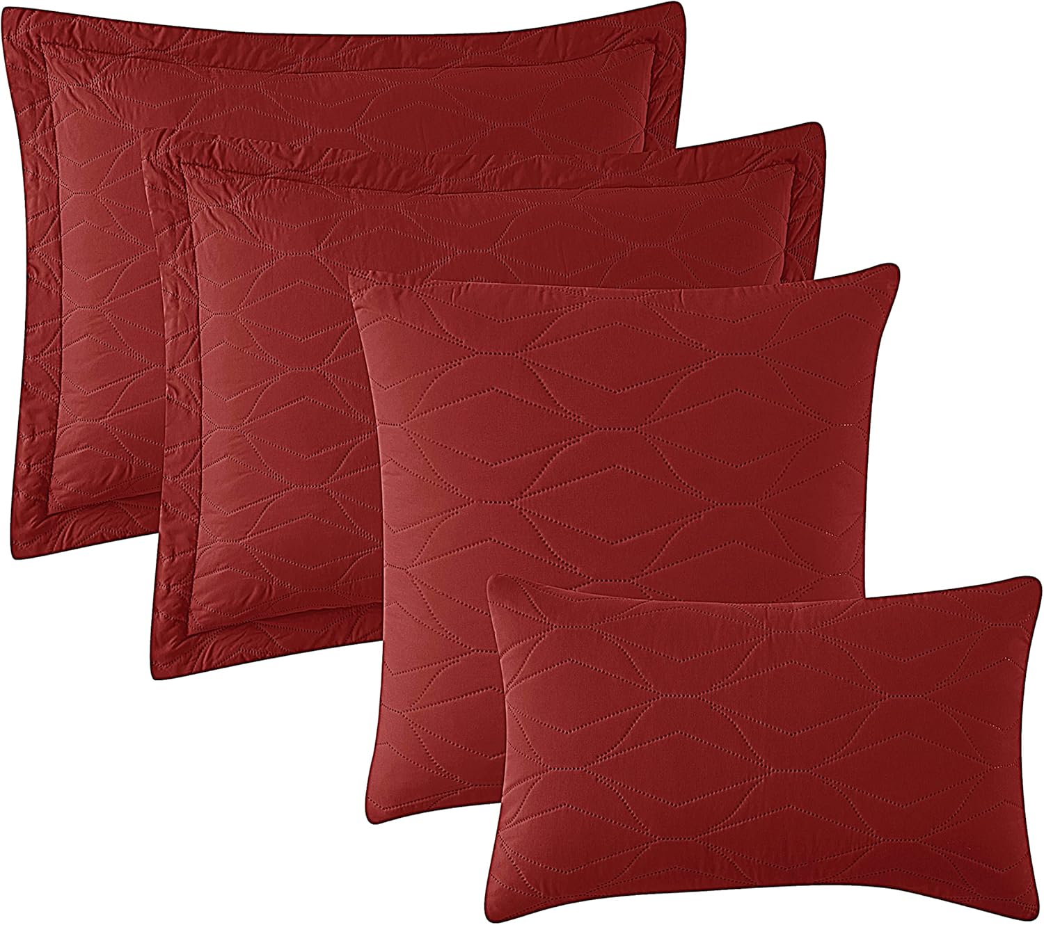 Clara Clark Queen Quilt Set - 7 Piece Burgundy Bedspread with Pillow Shams