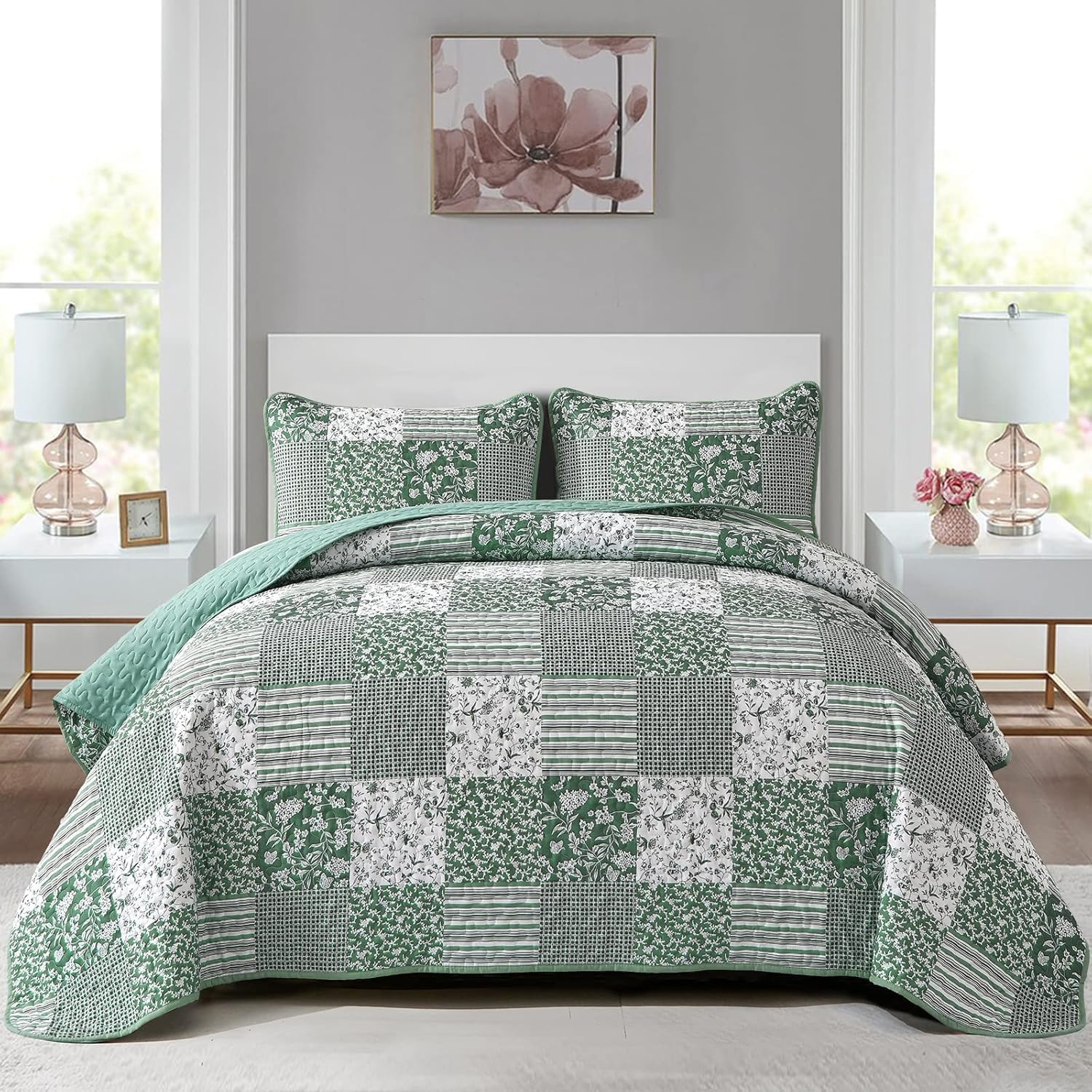 Mybedsoul Green Quilt Set Twin Size 2pcs