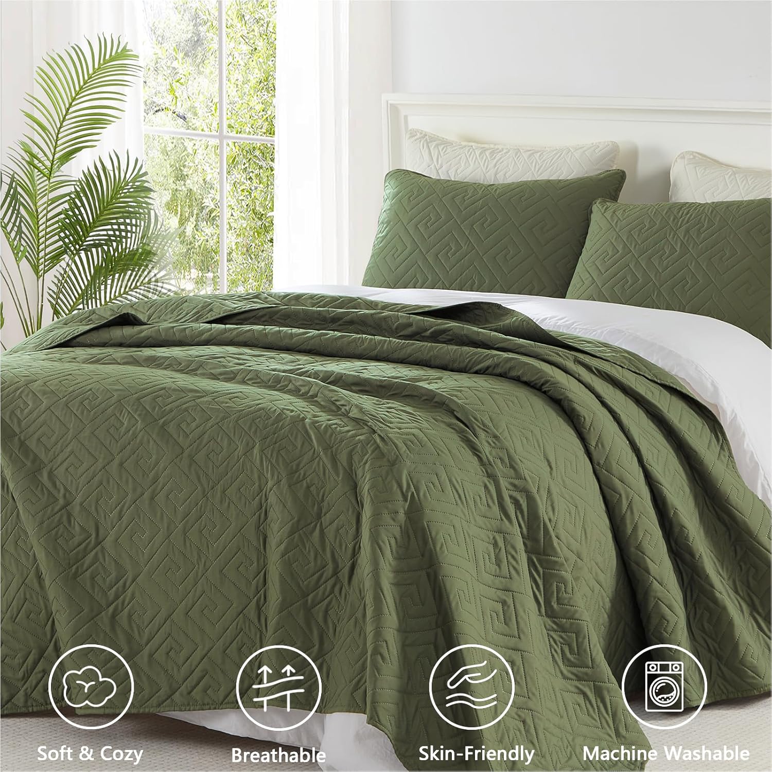 Homelike Moment King Size Quilt Set Olive Green 1