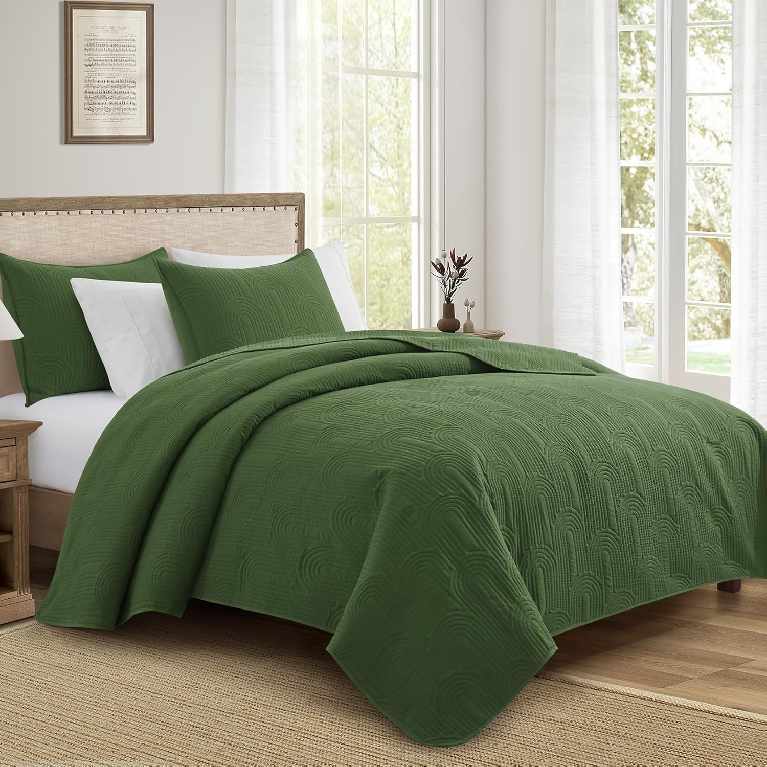 Lavsiry Quilt Set King Size Olive Green