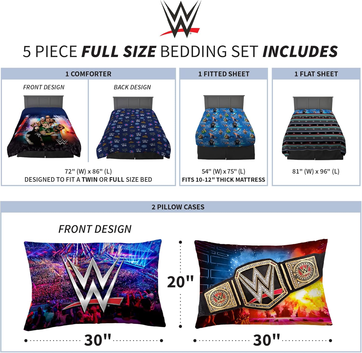 Franco WWE Kids Comforter Set 5 Piece Full Size